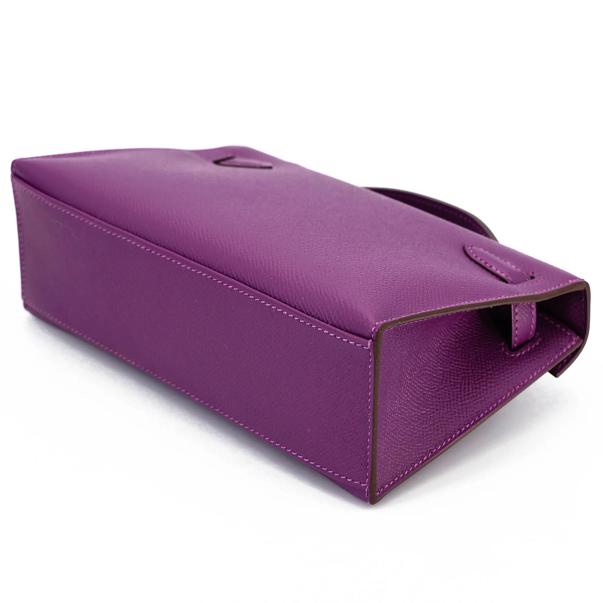 Excellent ( Rank SA ) HERMÈS Kelly Pochette Anemone (P9) Epsom Palladium hardware T (2015) - 6