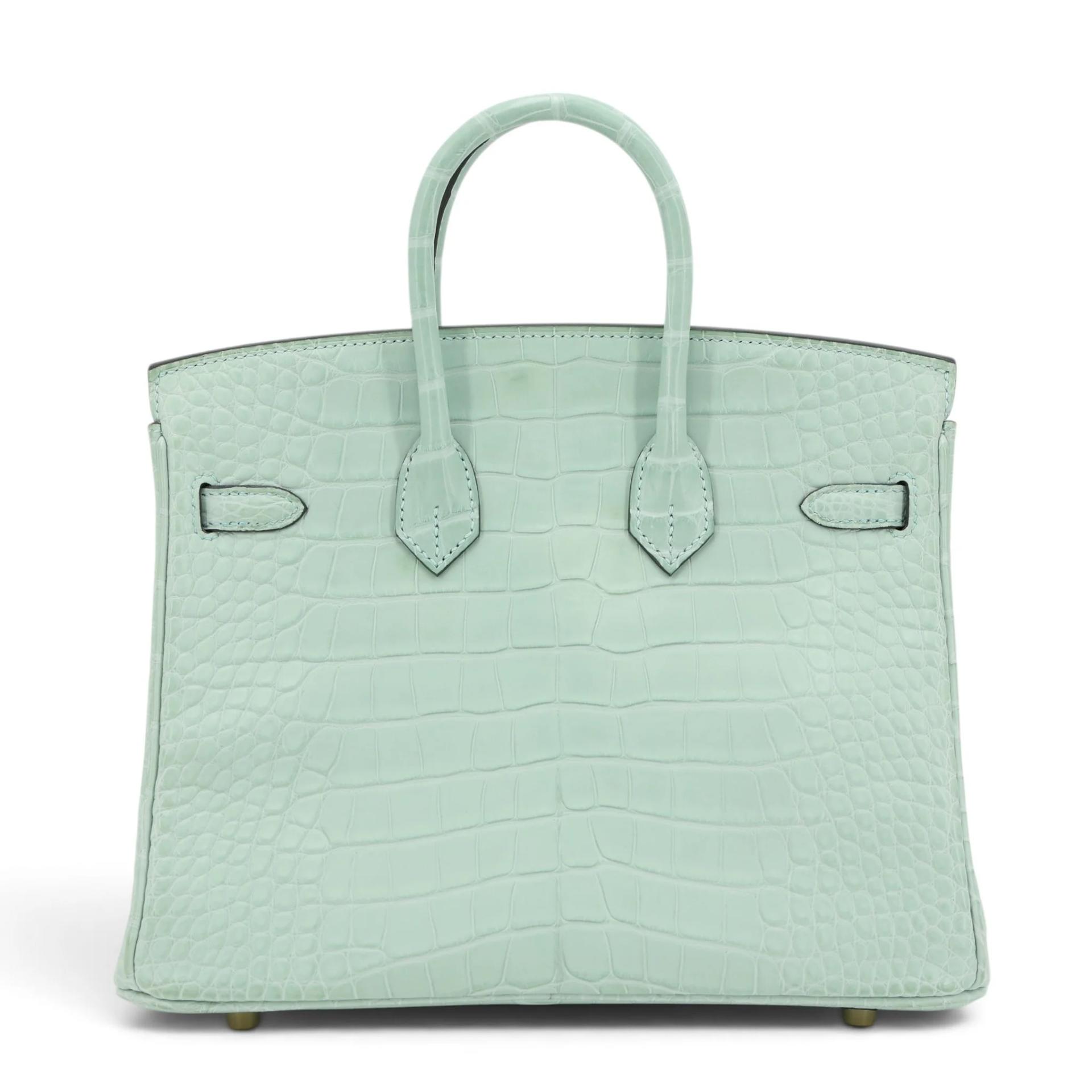 Excellent ( Rank SA ) HERMÈS Special Order Limited Edition Birkin 25 HSS Vert d’Eau (6U) Gris Perle (80) Matte Alligator Gold hardware B (2023) - 2