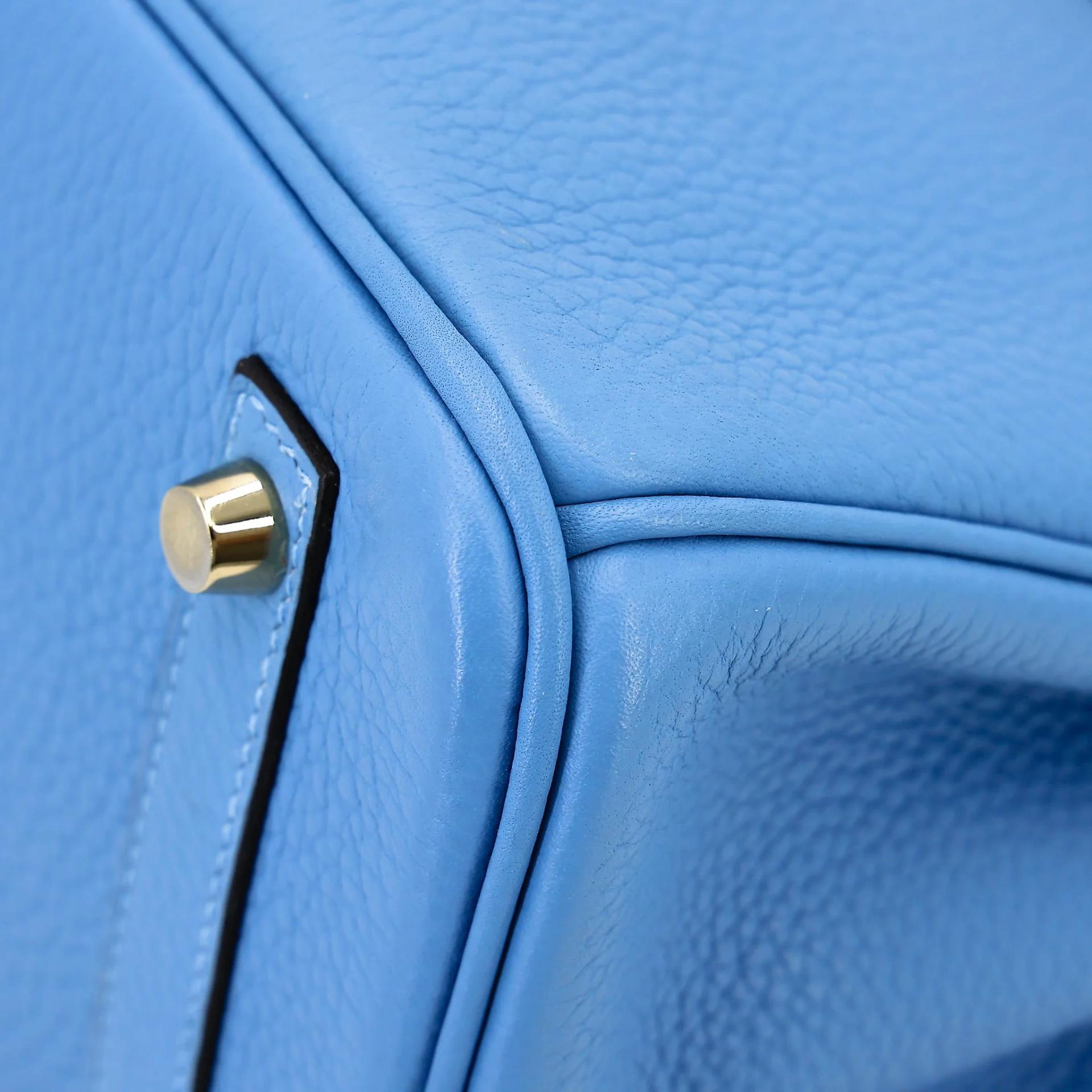 Very Good ( Rank A) HERMÈS Birkin 30 Bleu Paradis (2T) Clemence Gold hardware Square R (2014) - 8