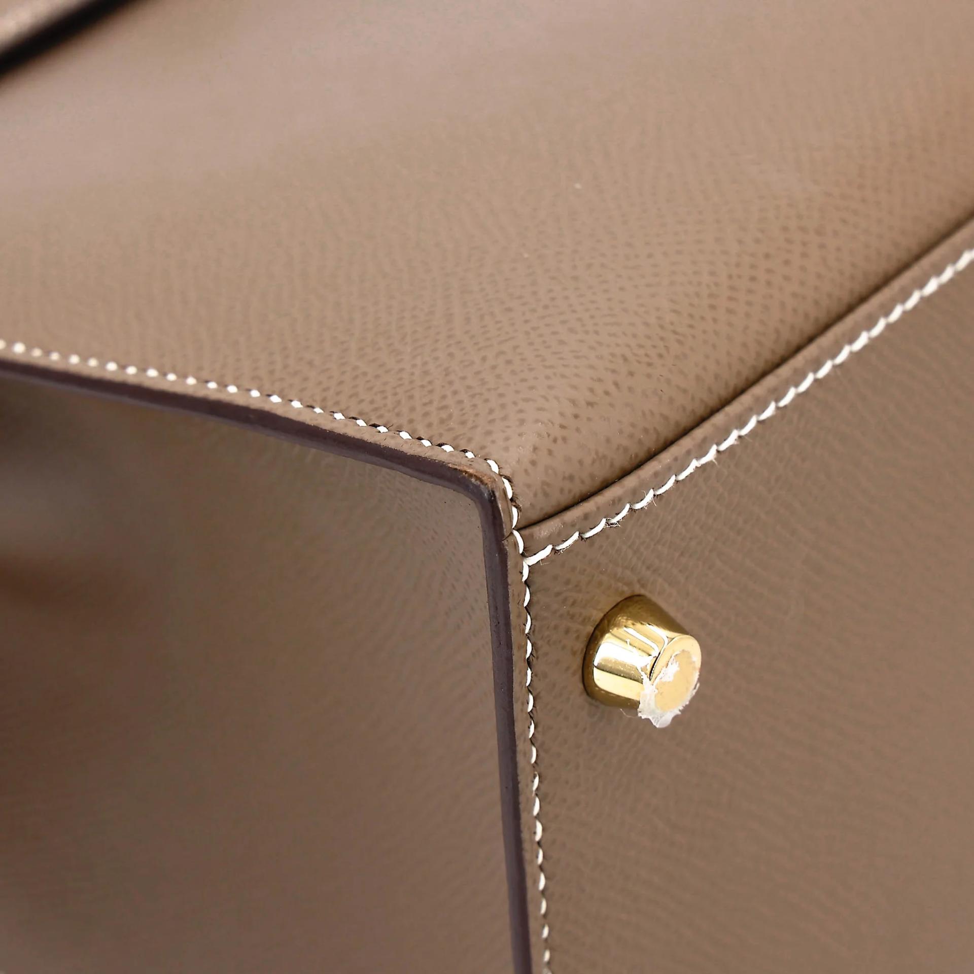 Excellent ( Rank SA ) HERMÈS Kelly 28 Sellier Etoupe (18) Epsom Gold hardware U (2022) - 9
