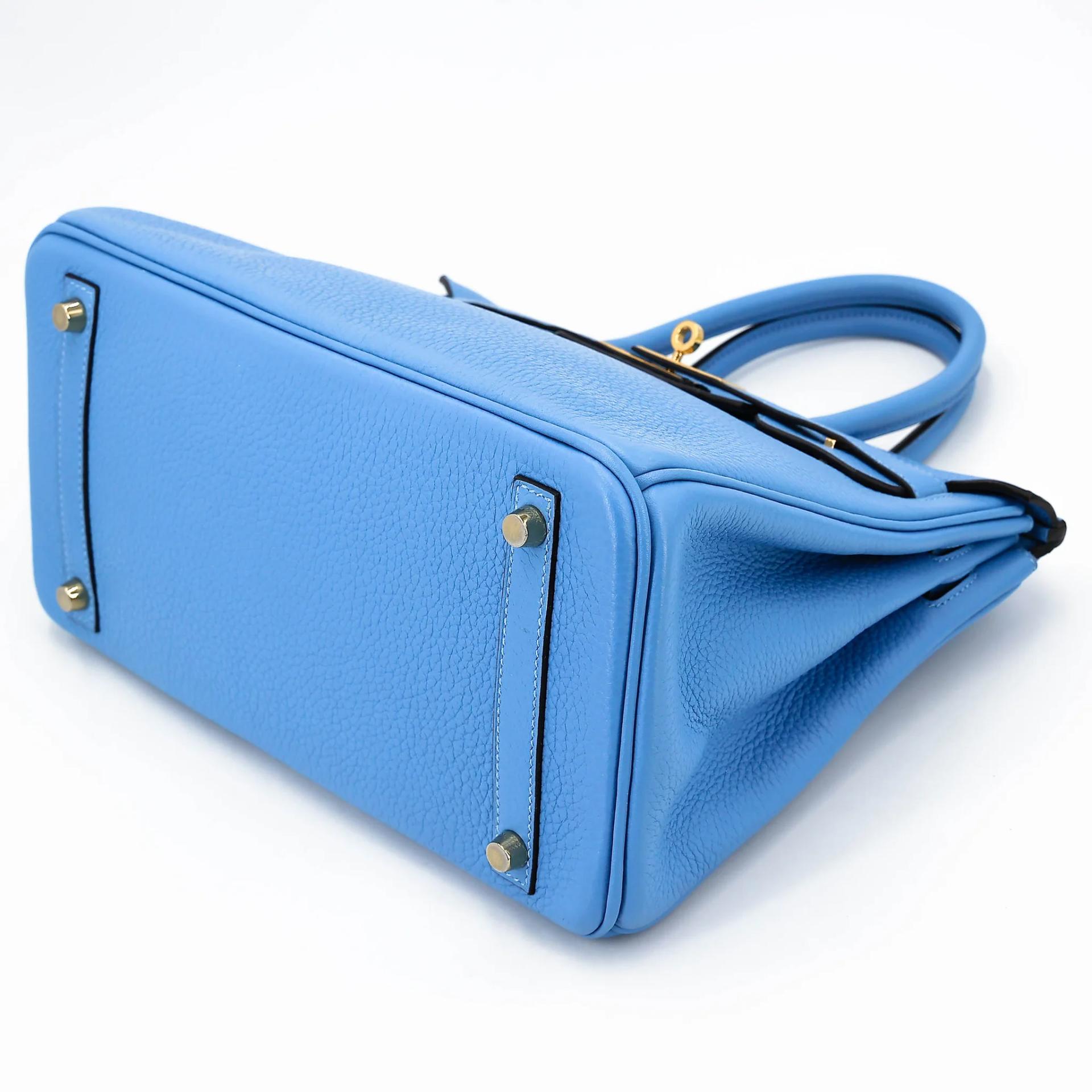 Very Good ( Rank A) HERMÈS Birkin 30 Bleu Paradis (2T) Clemence Gold hardware Square R (2014) - 4