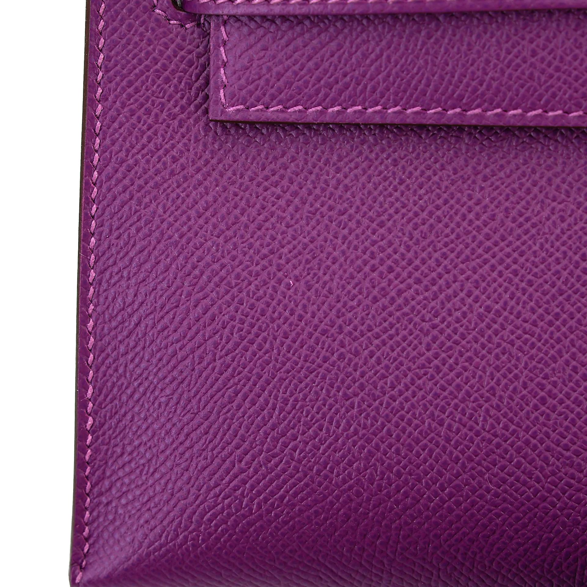 Excellent ( Rank SA ) HERMÈS Kelly Pochette Anemone (P9) Epsom Palladium hardware T (2015) - 8