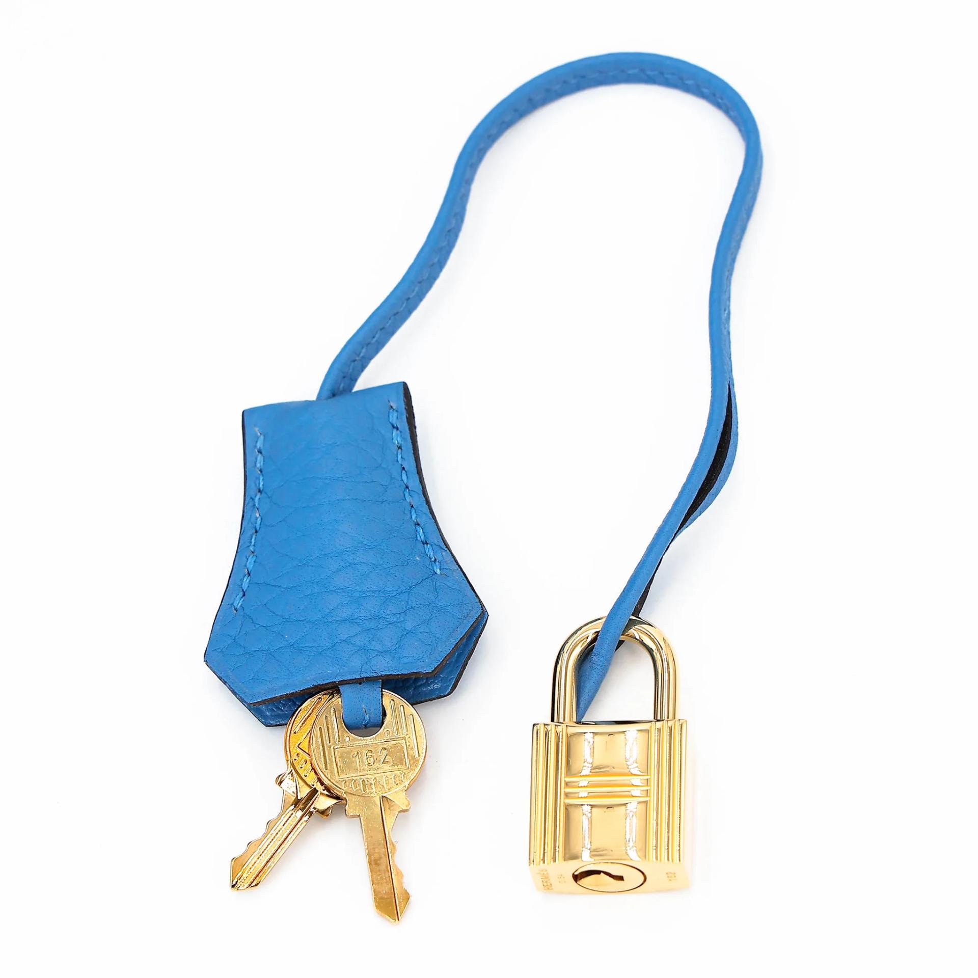 Very Good ( Rank A) HERMÈS Birkin 30 Bleu Paradis (2T) Clemence Gold hardware Square R (2014) - 24