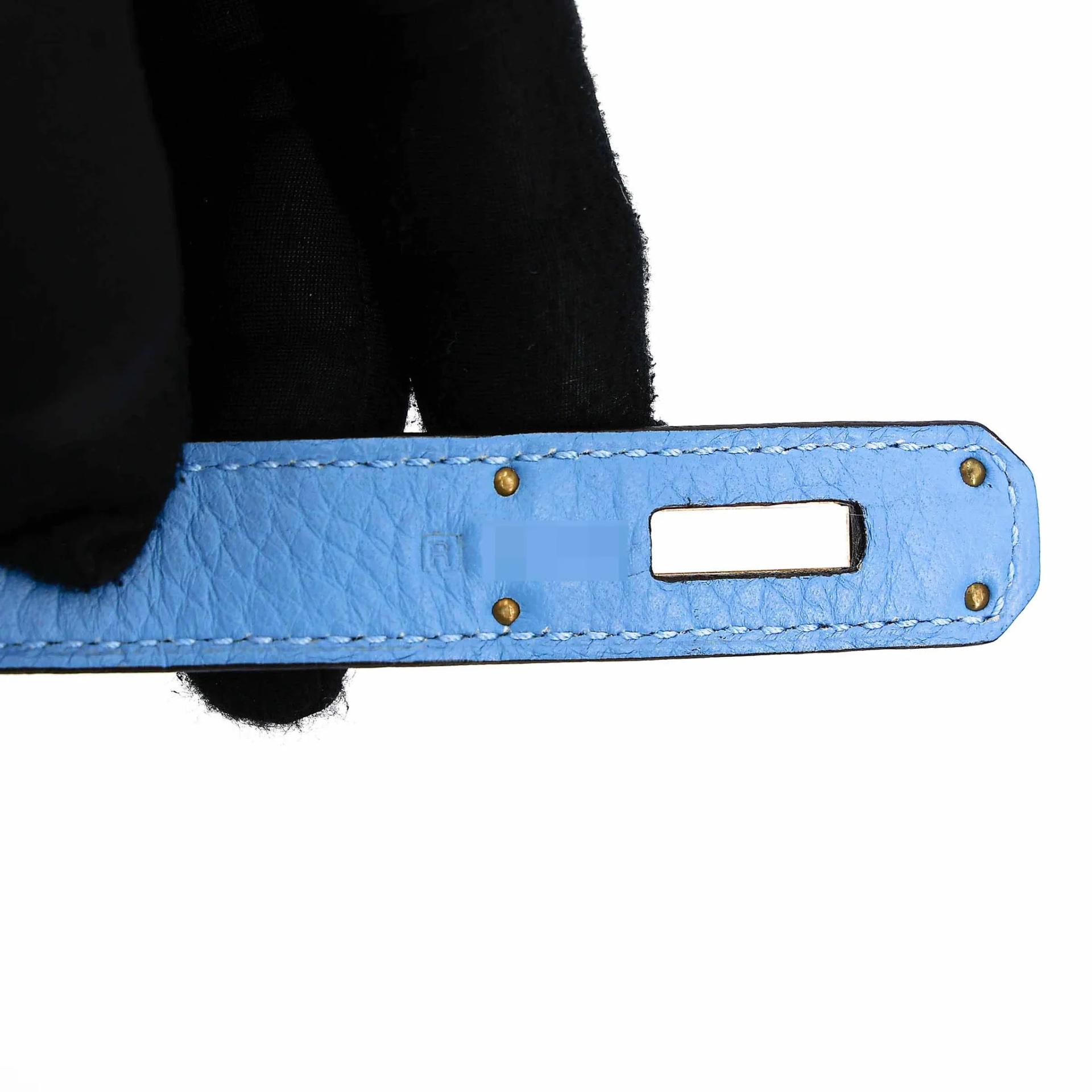 Very Good ( Rank A) HERMÈS Birkin 30 Bleu Paradis (2T) Clemence Gold hardware Square R (2014) - 14