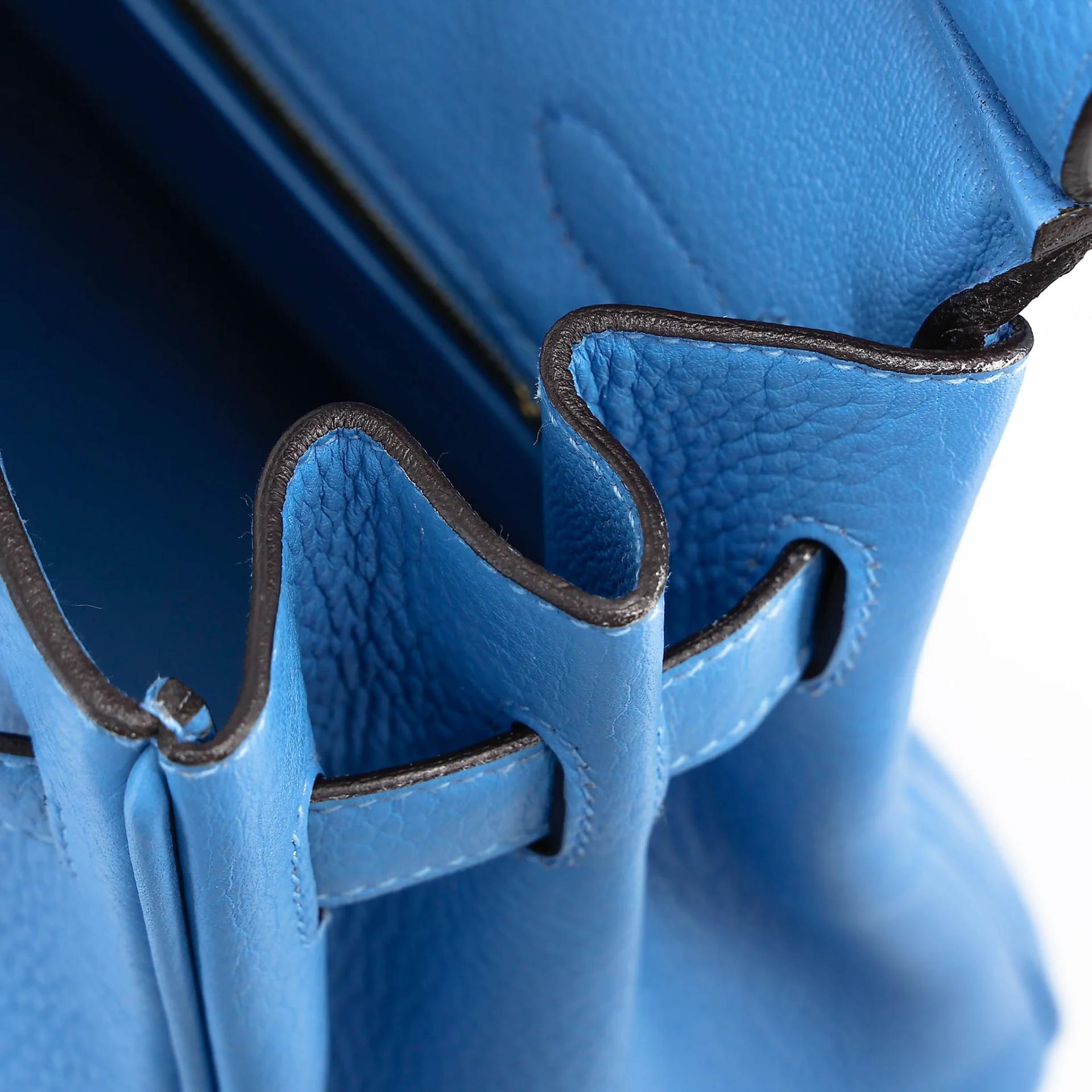 Very Good ( Rank A) HERMÈS Birkin 30 Bleu Paradis (2T) Clemence Gold hardware Square R (2014) - 21