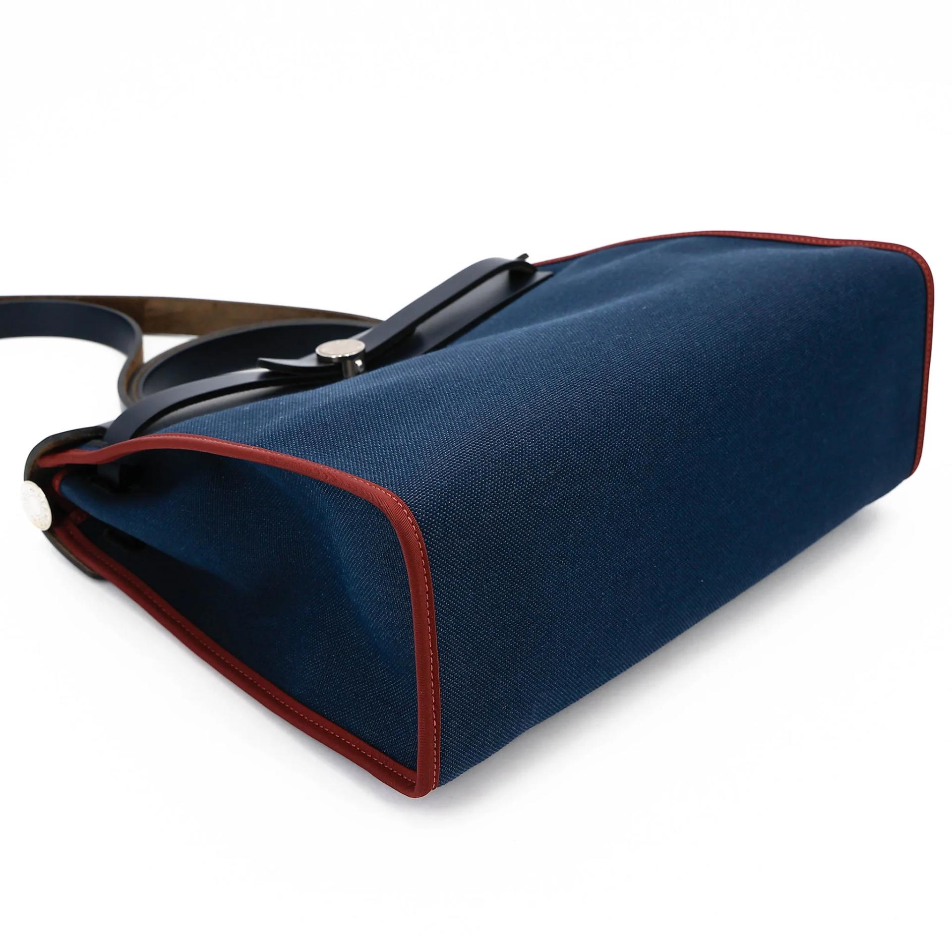 Very Good ( Rank A) HERMÈS Herbag PM Blue Marine (78) Rouge H (55) Vache Hunter Palladium hardware T (2015) - 6