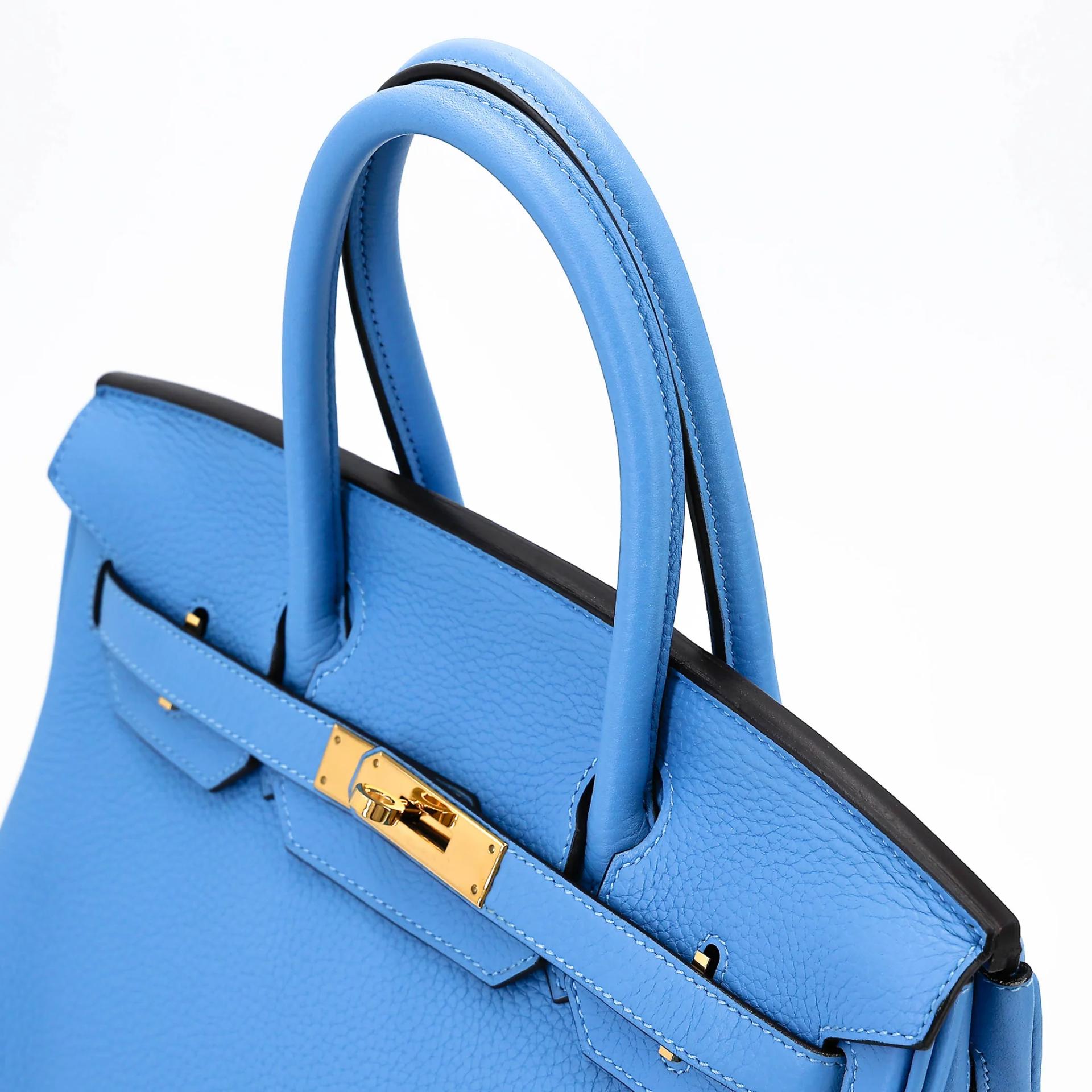 Very Good ( Rank A) HERMÈS Birkin 30 Bleu Paradis (2T) Clemence Gold hardware Square R (2014) - 3
