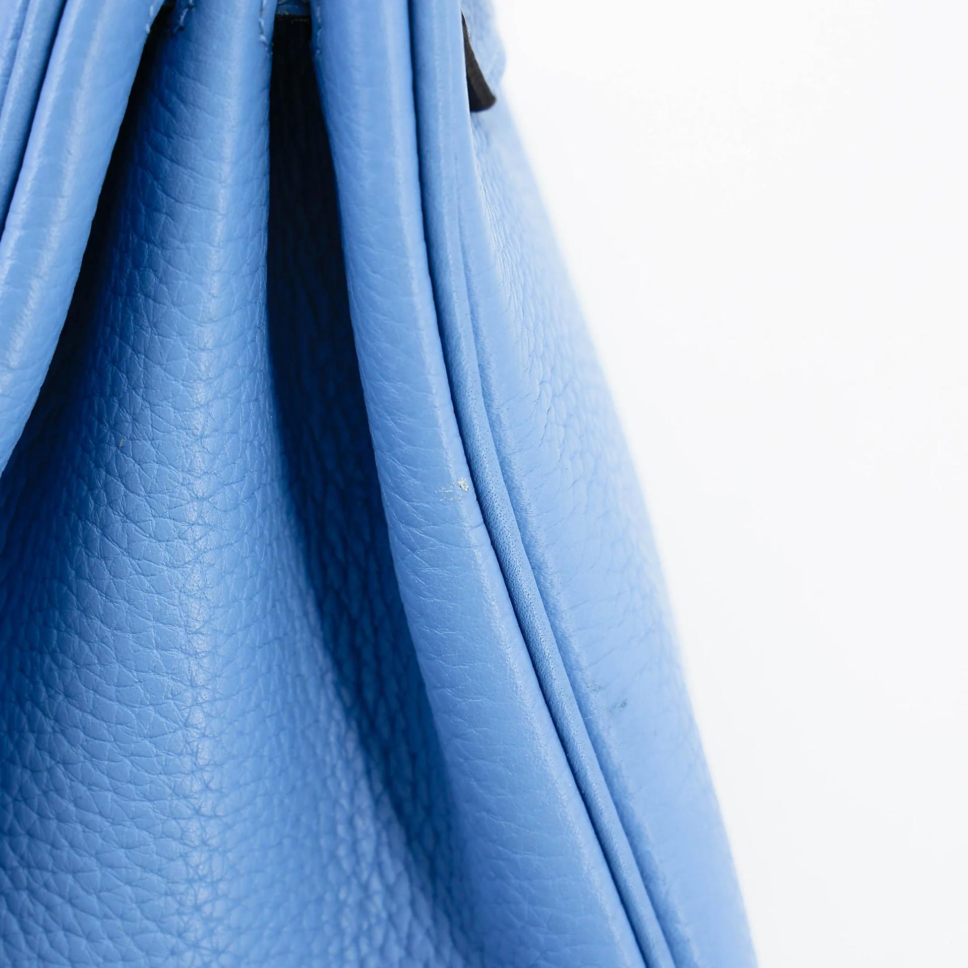 Very Good ( Rank A) HERMÈS Birkin 30 Bleu Paradis (2T) Clemence Gold hardware Square R (2014) - 12