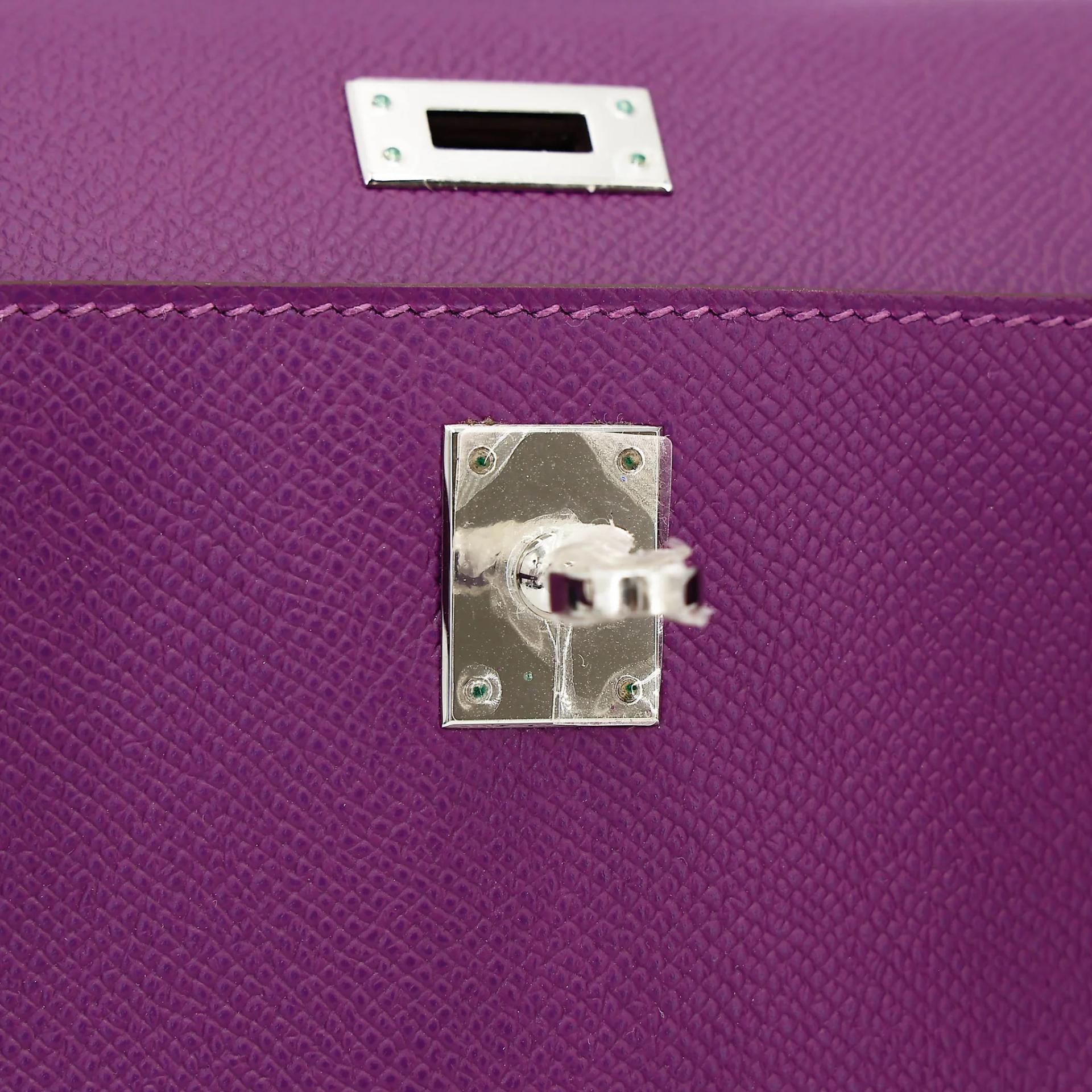 Excellent ( Rank SA ) HERMÈS Kelly Pochette Anemone (P9) Epsom Palladium hardware T (2015) - 15