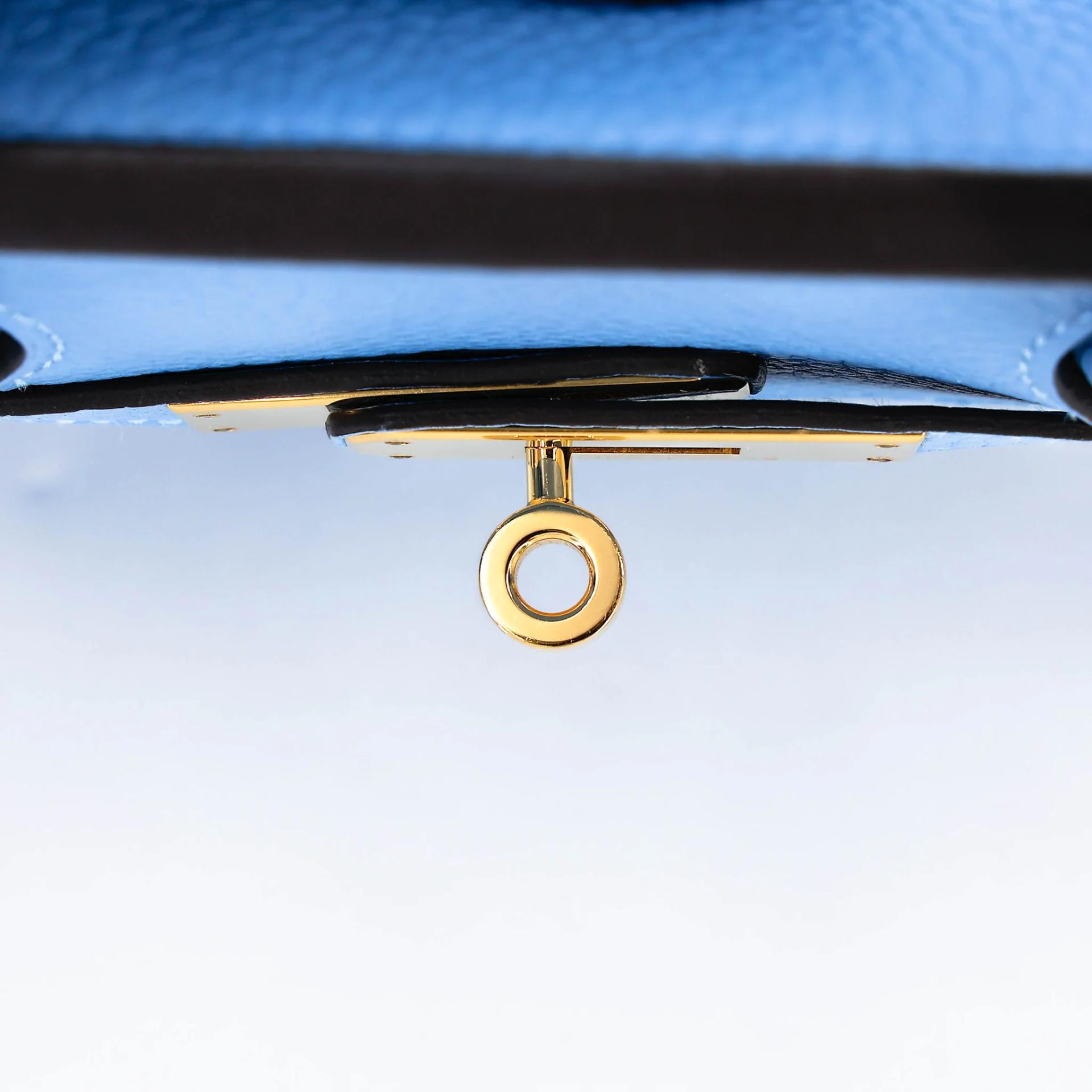 Very Good ( Rank A) HERMÈS Birkin 30 Bleu Paradis (2T) Clemence Gold hardware Square R (2014) - 15