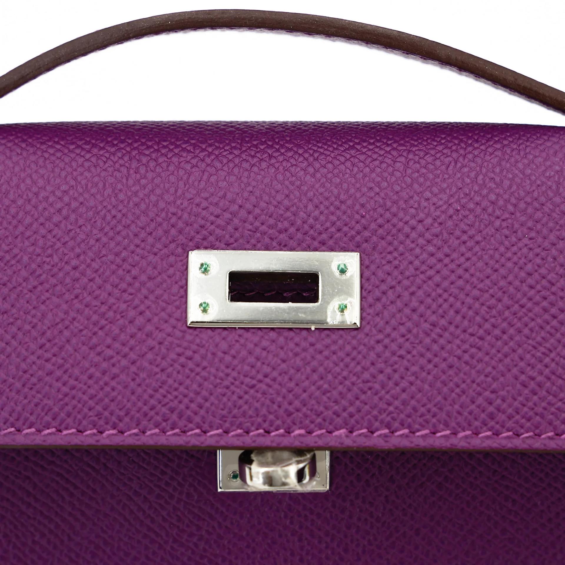 Excellent ( Rank SA ) HERMÈS Kelly Pochette Anemone (P9) Epsom Palladium hardware T (2015) - 12