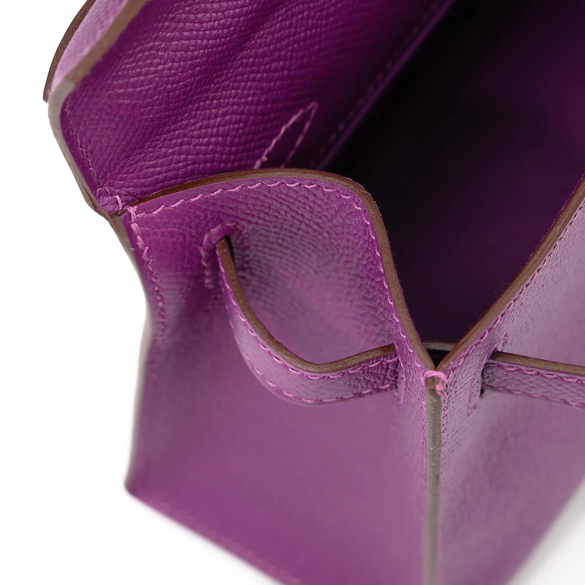 Excellent ( Rank SA ) HERMÈS Kelly Pochette Anemone (P9) Epsom Palladium hardware T (2015) - 18