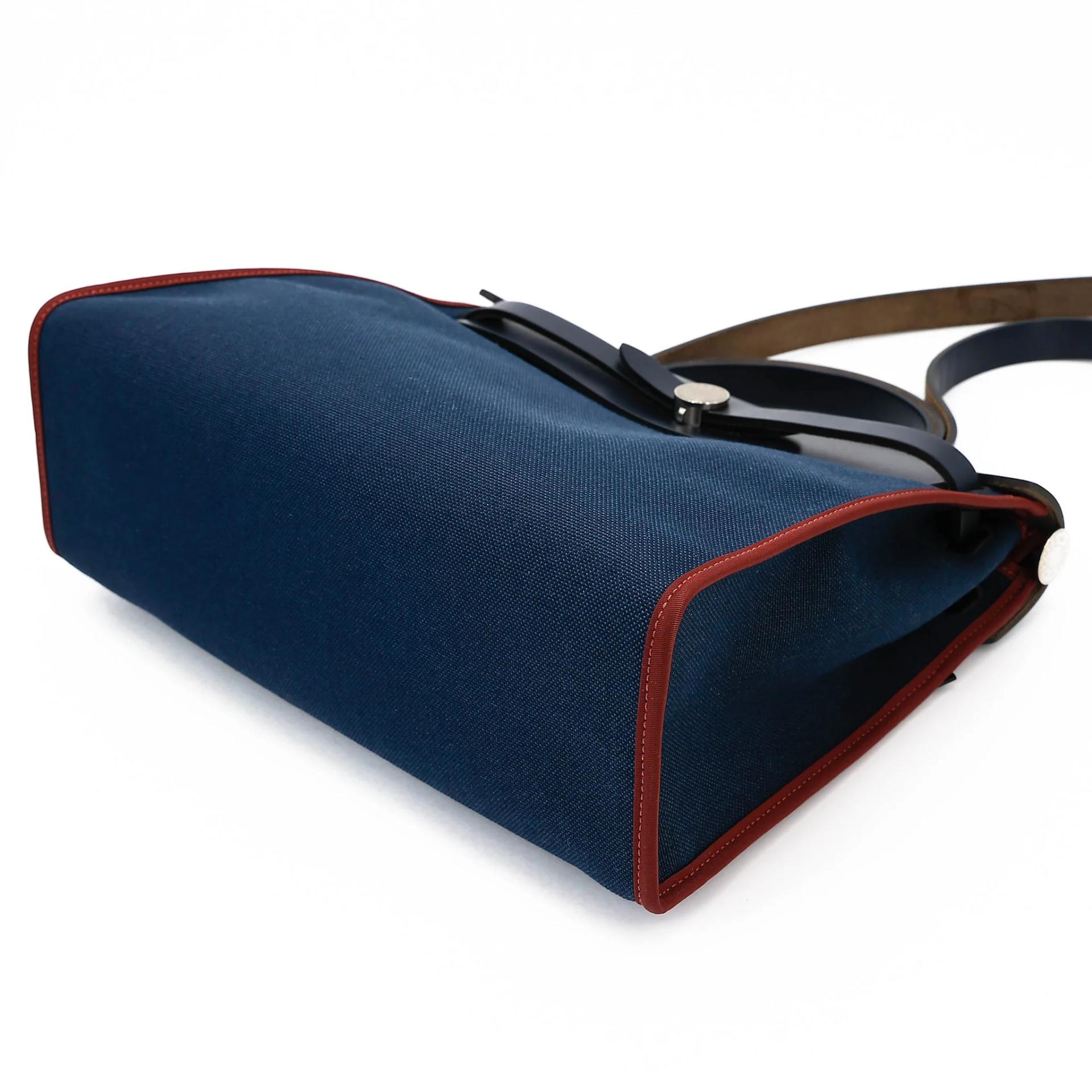 Very Good ( Rank A) HERMÈS Herbag PM Blue Marine (78) Rouge H (55) Vache Hunter Palladium hardware T (2015) - 5