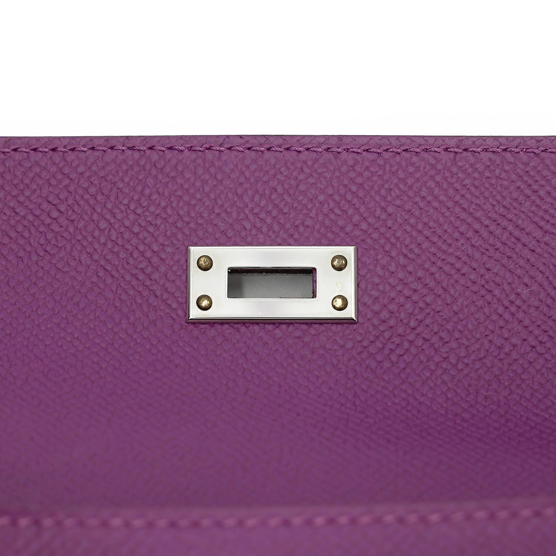 Excellent ( Rank SA ) HERMÈS Kelly Pochette Anemone (P9) Epsom Palladium hardware T (2015) - 13