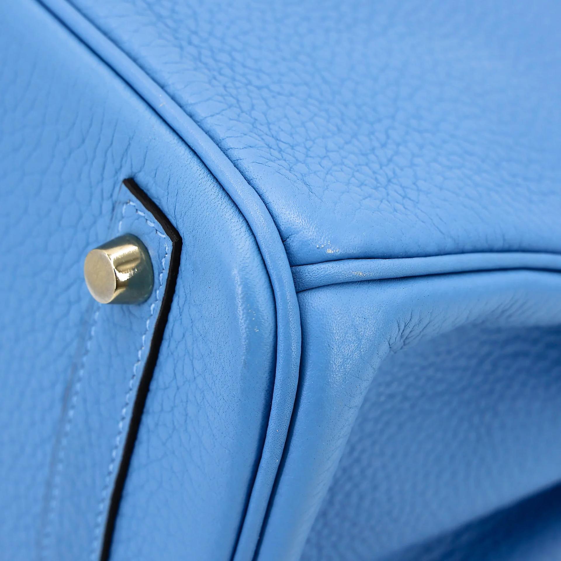 Very Good ( Rank A) HERMÈS Birkin 30 Bleu Paradis (2T) Clemence Gold hardware Square R (2014) - 10