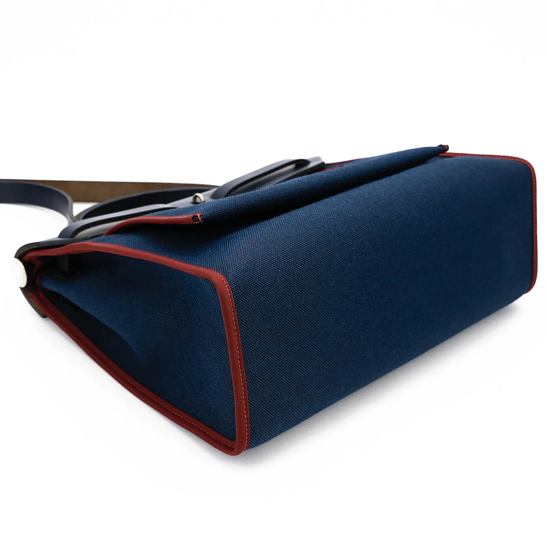 Very Good ( Rank A) HERMÈS Herbag PM Blue Marine (78) Rouge H (55) Vache Hunter Palladium hardware T (2015) - 8