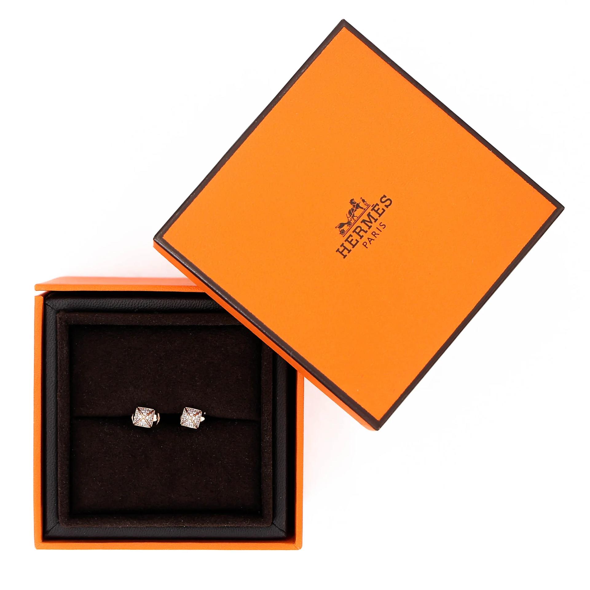 Excellent ( Rank SA ) HERMÈS Earring Clou d'H 18K Rose Gold Diamond - 3
