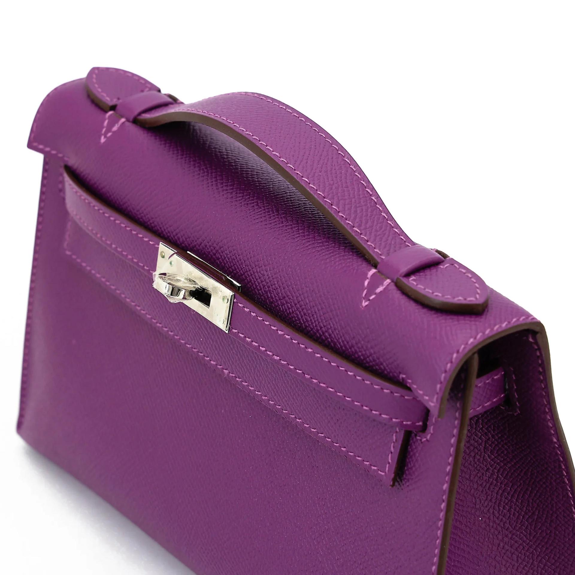 Excellent ( Rank SA ) HERMÈS Kelly Pochette Anemone (P9) Epsom Palladium hardware T (2015) - 3