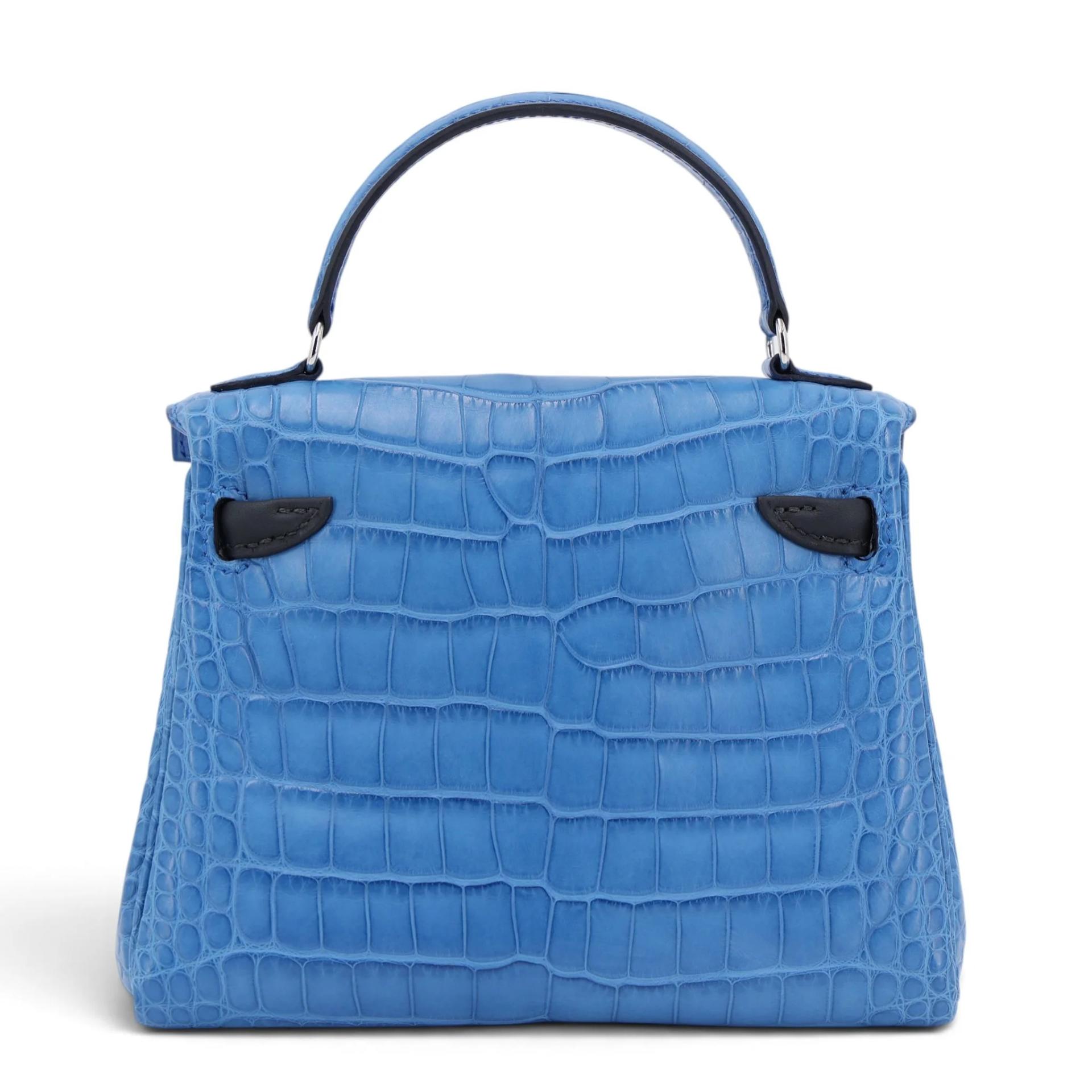 Brand New ( Rank N ) HERMÈS Limited Edition Kelly Doll Bleu Zellige (I7) Caban (3Y) Matte Alligator Palladium hardware K (2025) - 2