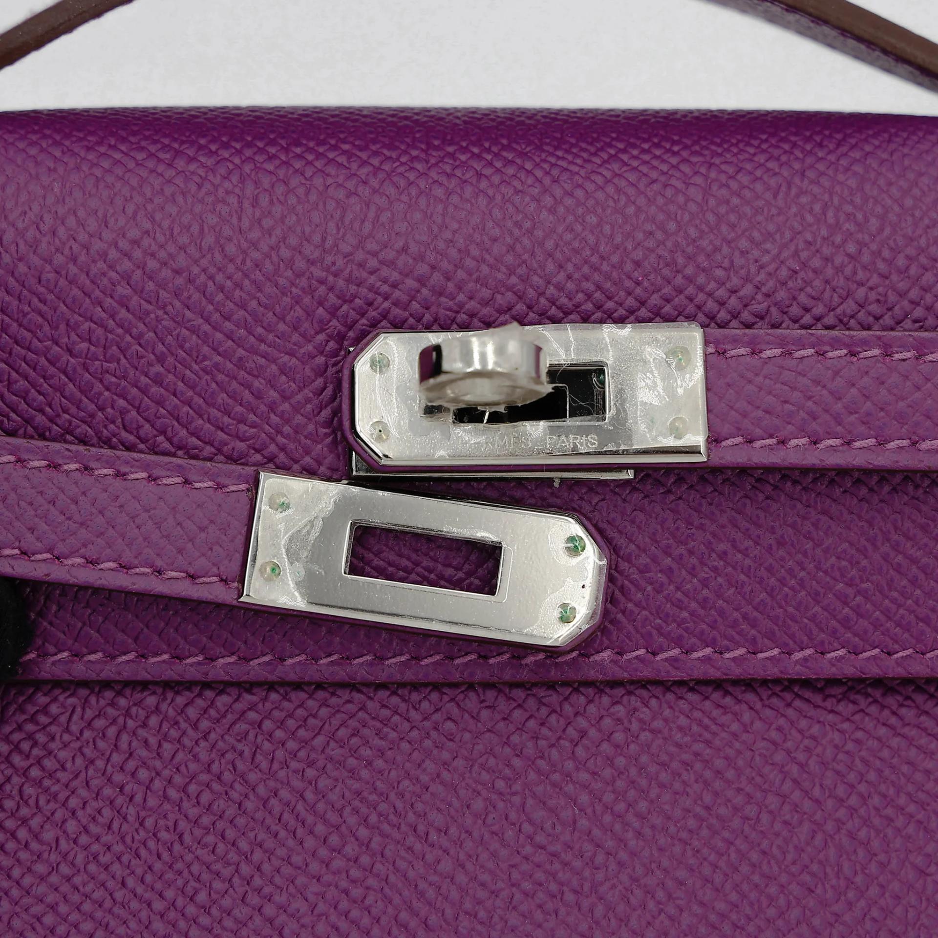Excellent ( Rank SA ) HERMÈS Kelly Pochette Anemone (P9) Epsom Palladium hardware T (2015) - 9