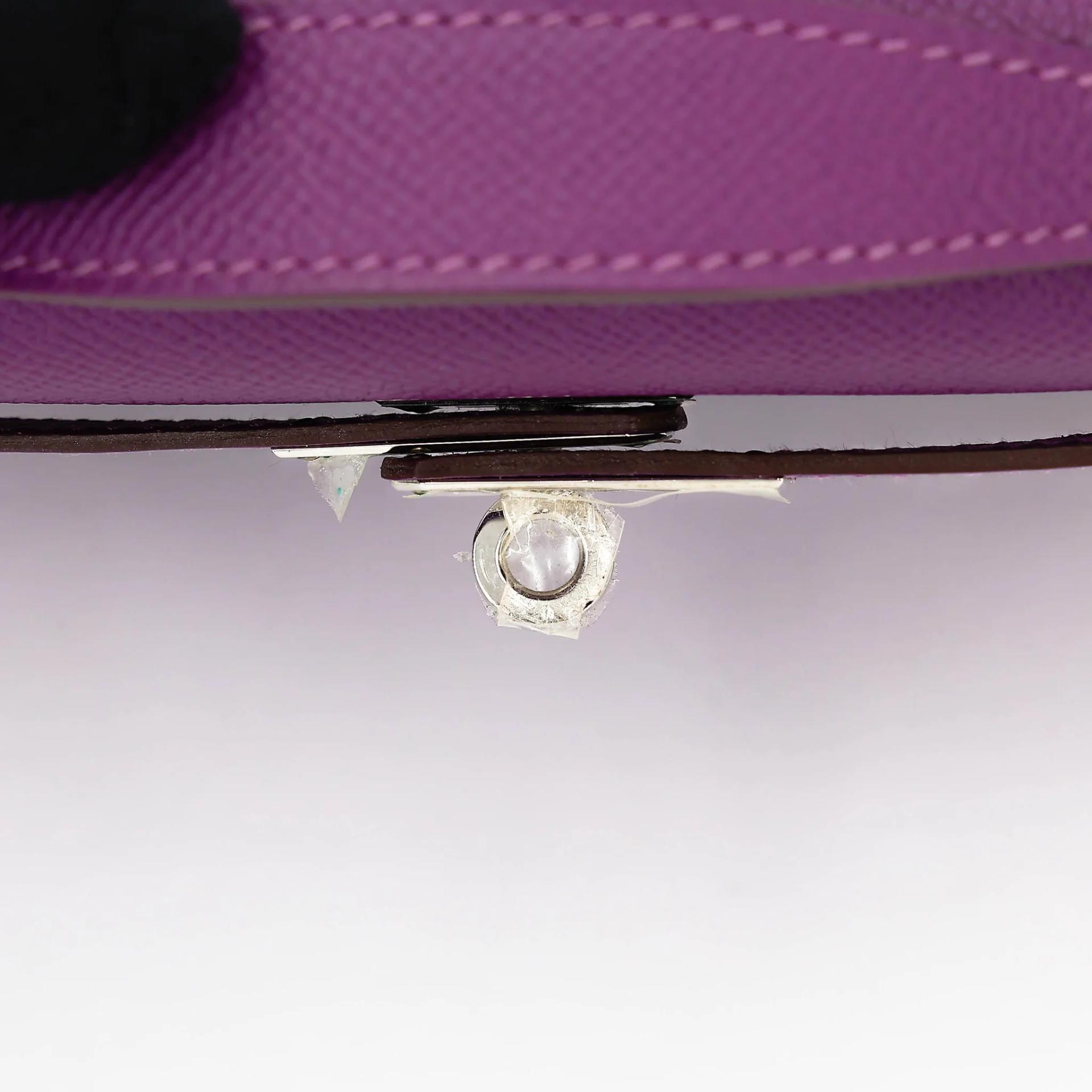 Excellent ( Rank SA ) HERMÈS Kelly Pochette Anemone (P9) Epsom Palladium hardware T (2015) - 11