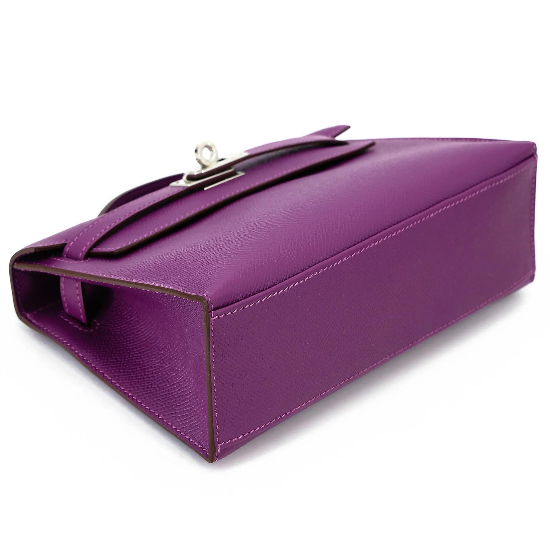 Excellent ( Rank SA ) HERMÈS Kelly Pochette Anemone (P9) Epsom Palladium hardware T (2015) - 5