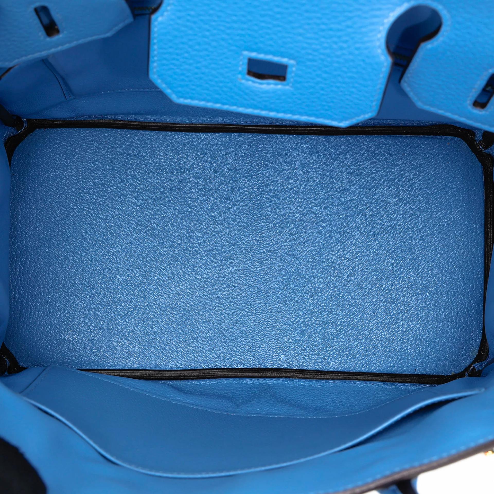 Very Good ( Rank A) HERMÈS Birkin 30 Bleu Paradis (2T) Clemence Gold hardware Square R (2014) - 23