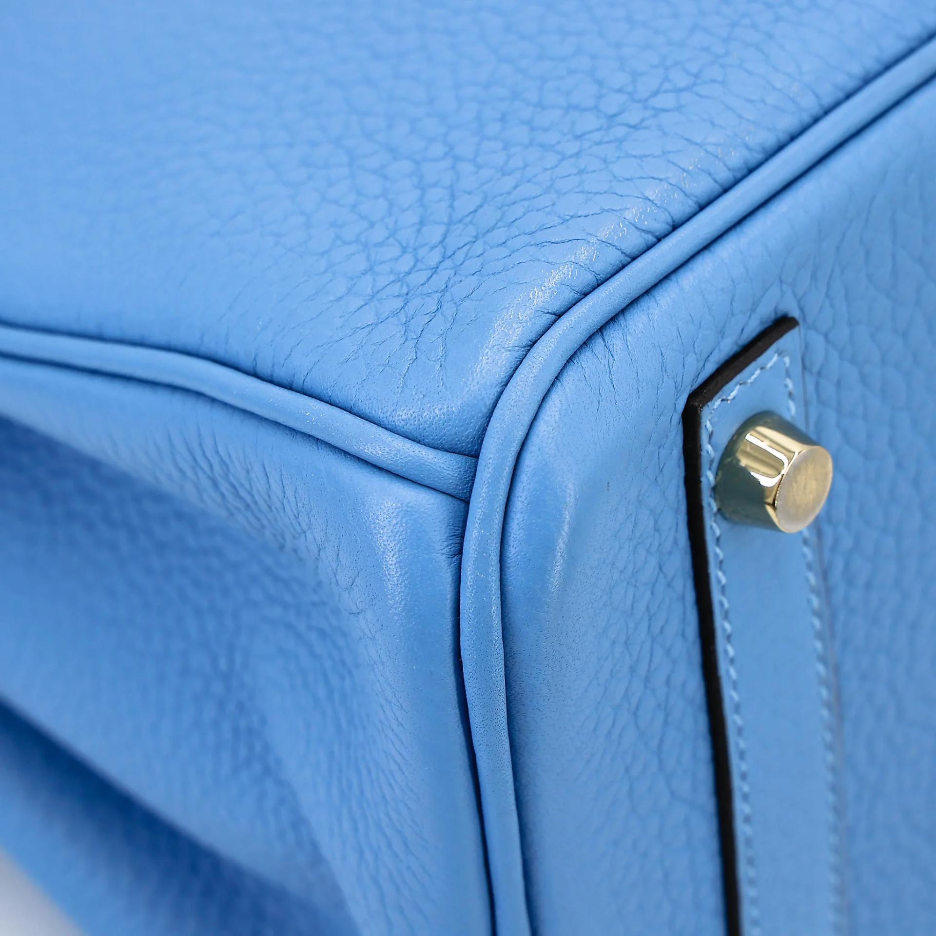 Very Good ( Rank A) HERMÈS Birkin 30 Bleu Paradis (2T) Clemence Gold hardware Square R (2014) - 11