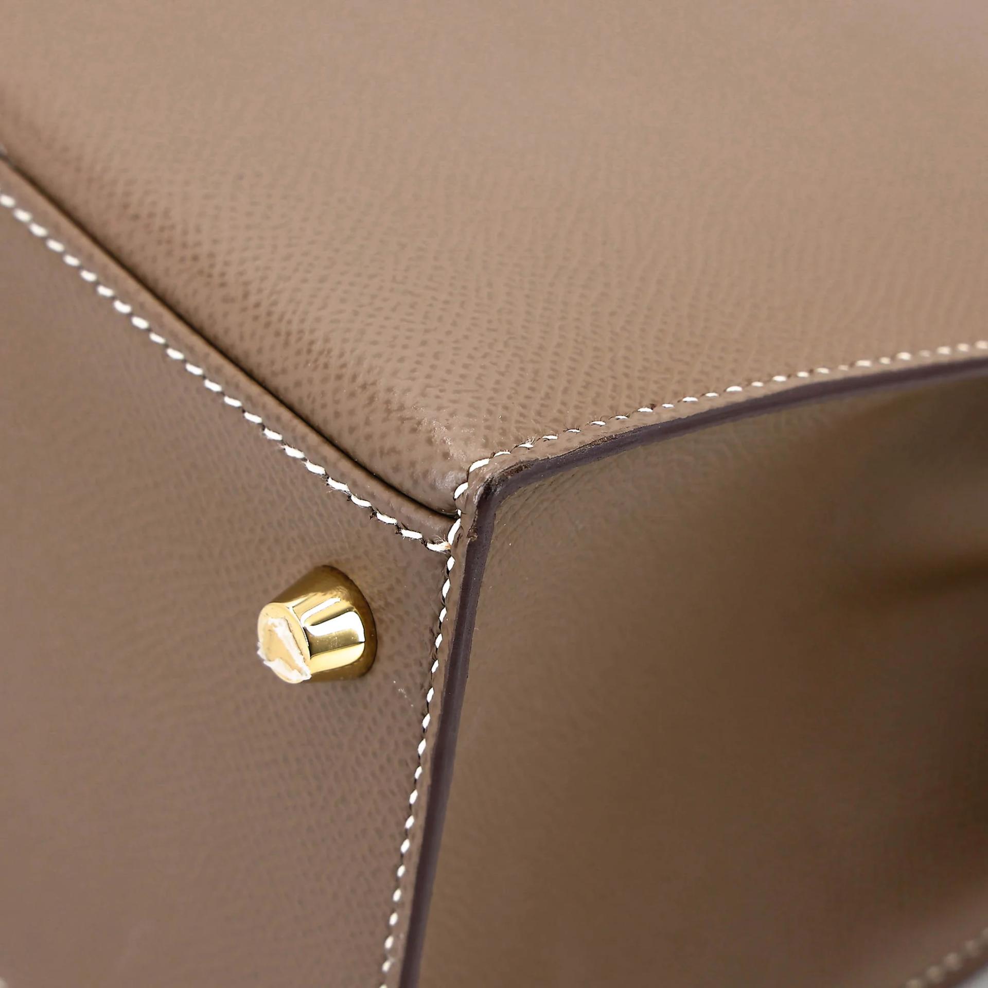 Excellent ( Rank SA ) HERMÈS Kelly 28 Sellier Etoupe (18) Epsom Gold hardware U (2022) - 10