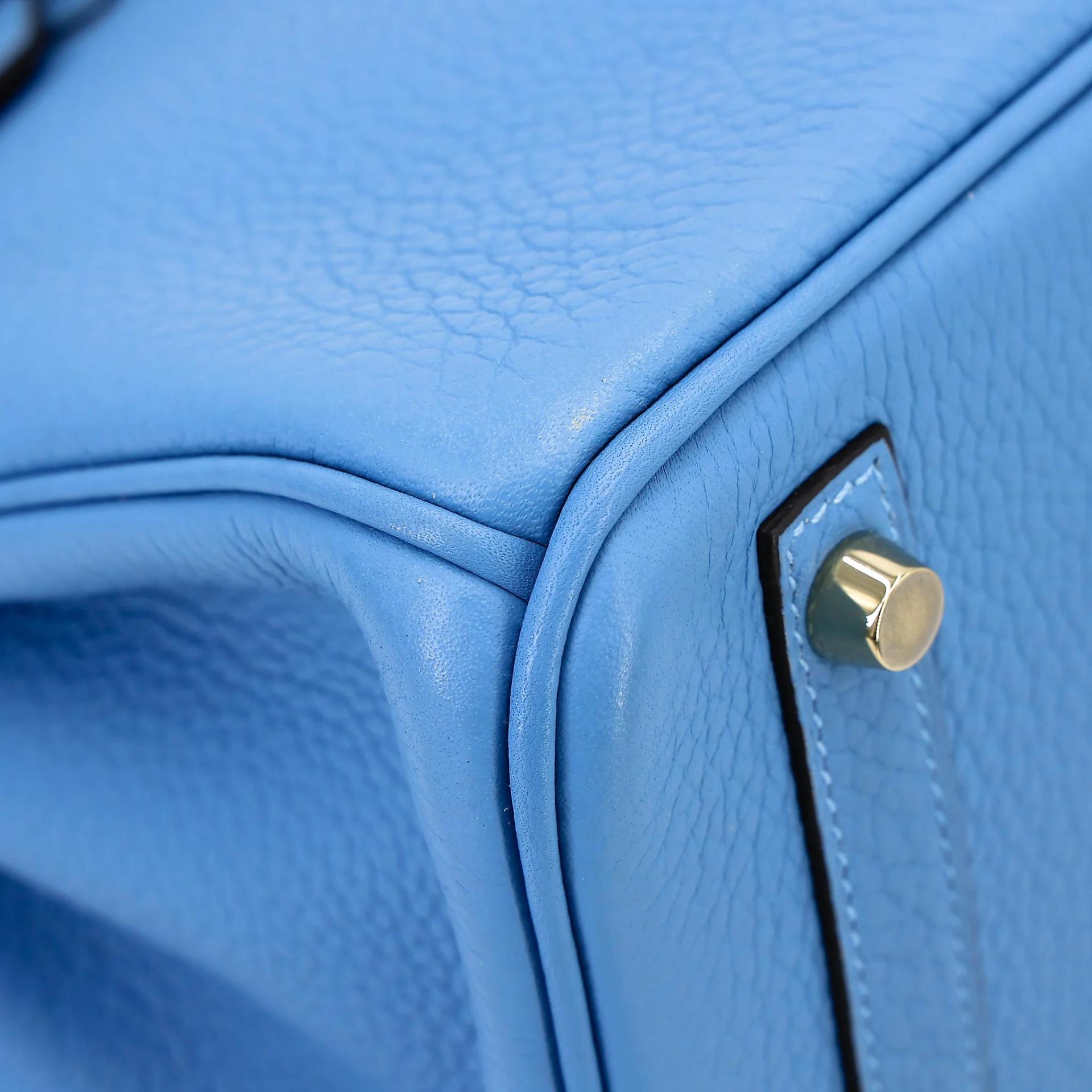 Very Good ( Rank A) HERMÈS Birkin 30 Bleu Paradis (2T) Clemence Gold hardware Square R (2014) - 9