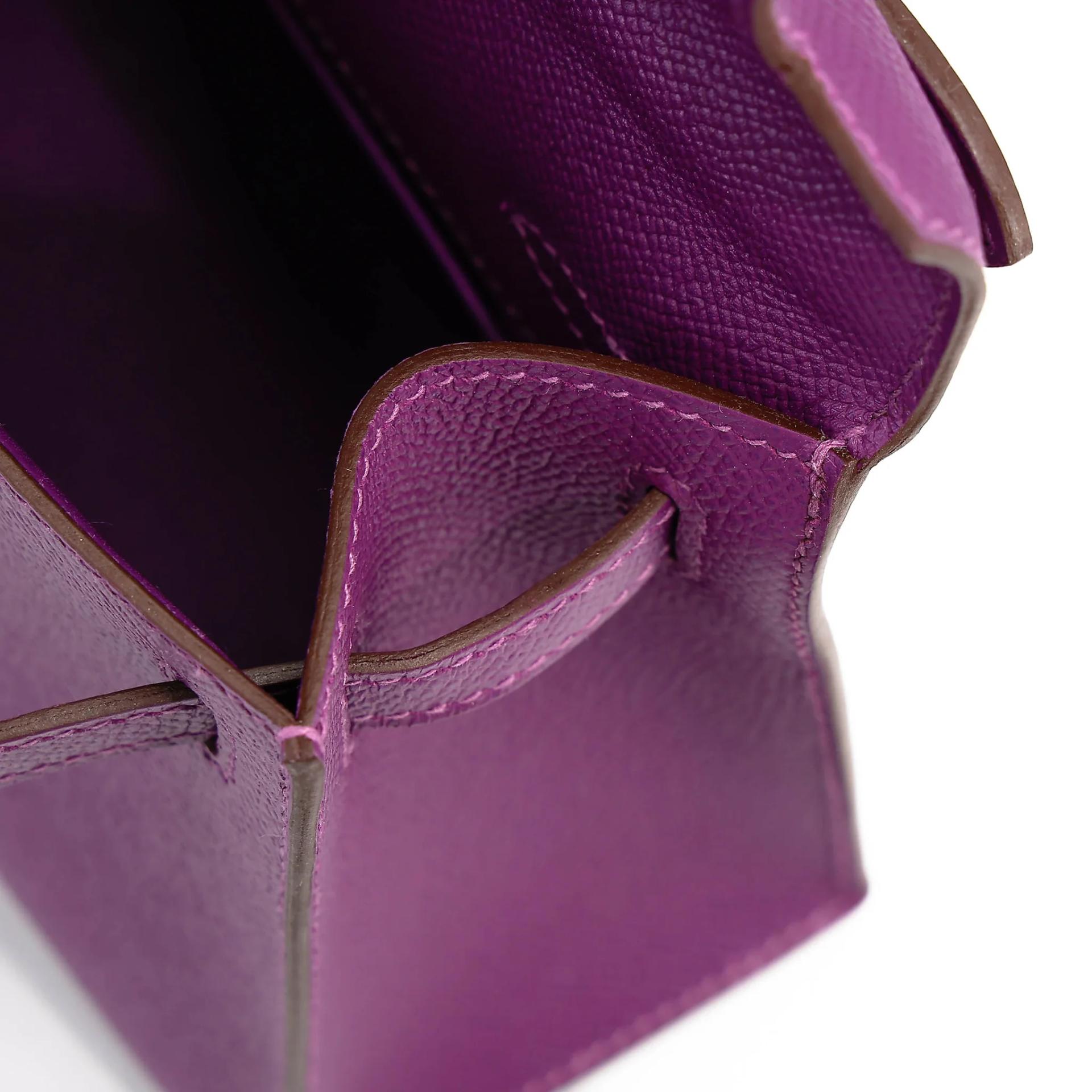 Excellent ( Rank SA ) HERMÈS Kelly Pochette Anemone (P9) Epsom Palladium hardware T (2015) - 17