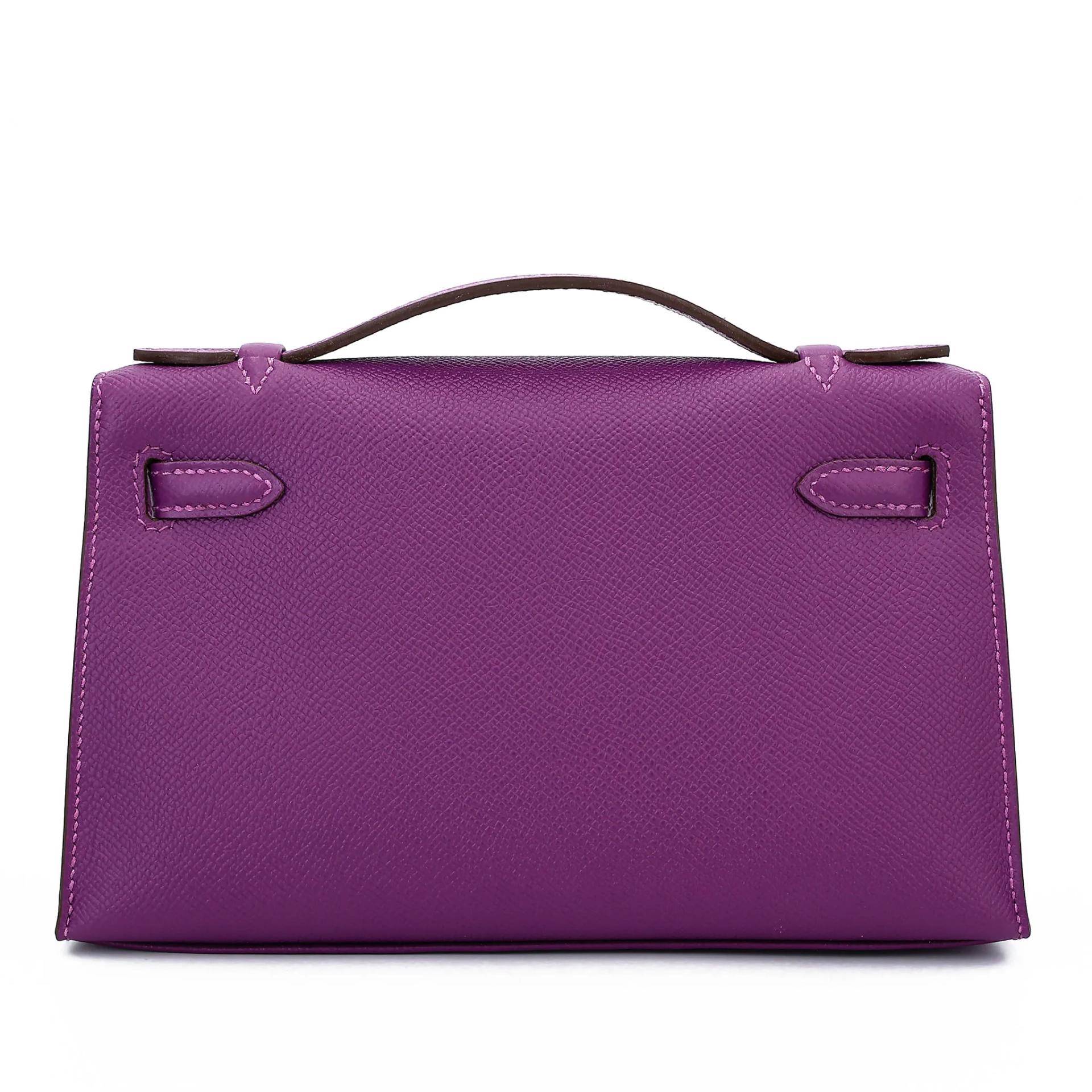 Excellent ( Rank SA ) HERMÈS Kelly Pochette Anemone (P9) Epsom Palladium hardware T (2015) - 2