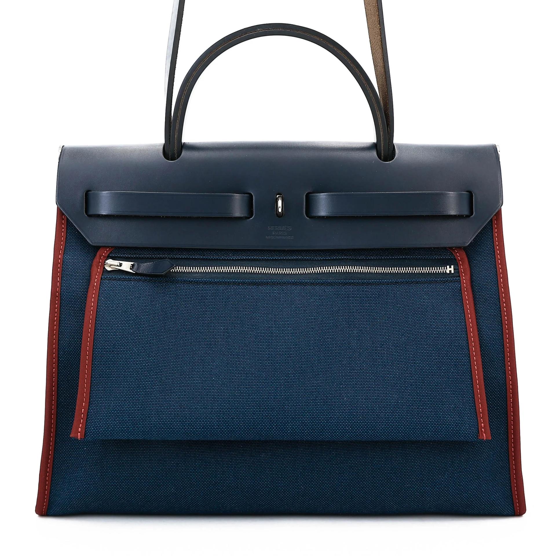 Very Good ( Rank A) HERMÈS Herbag PM Blue Marine (78) Rouge H (55) Vache Hunter Palladium hardware T (2015) - 2