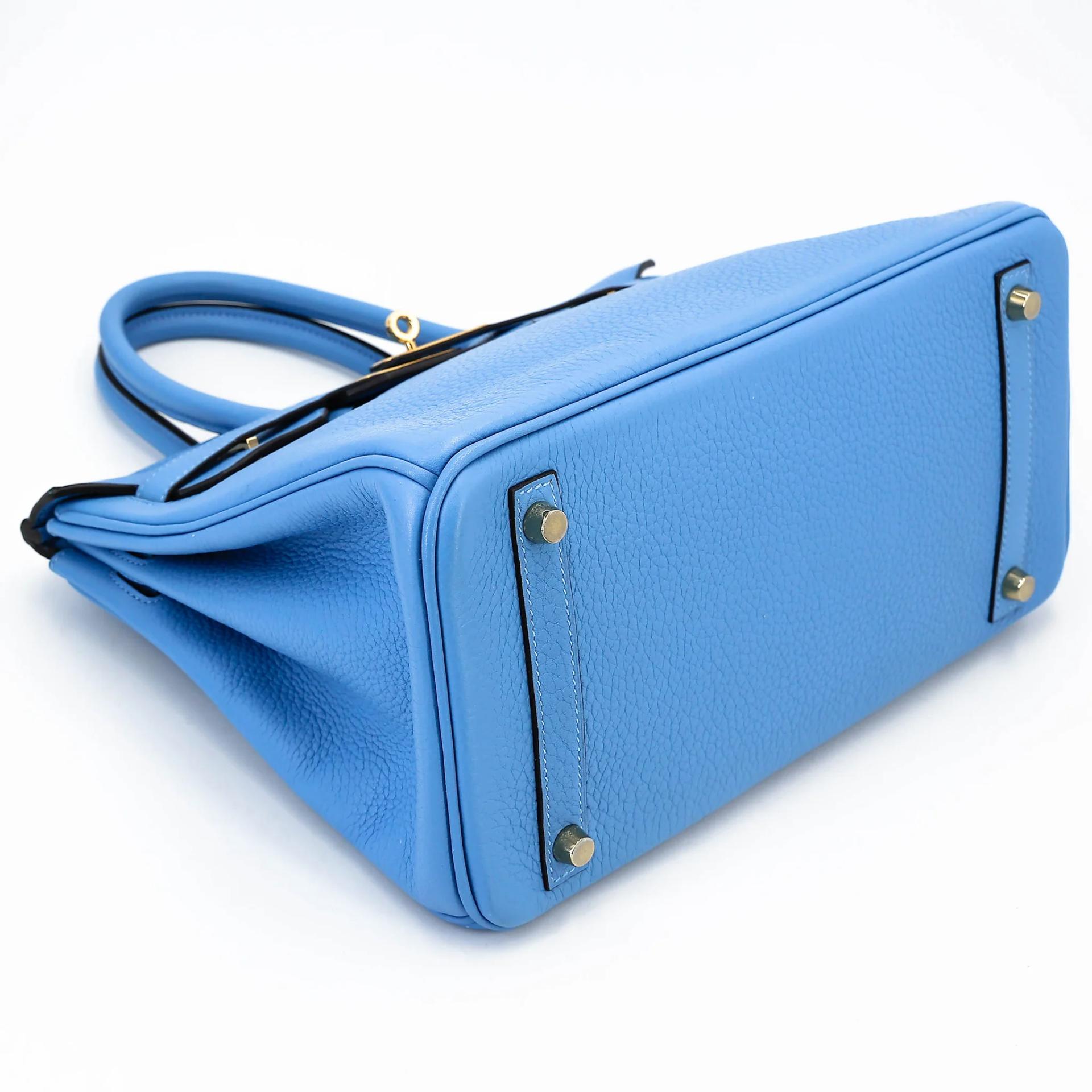Very Good ( Rank A) HERMÈS Birkin 30 Bleu Paradis (2T) Clemence Gold hardware Square R (2014) - 5