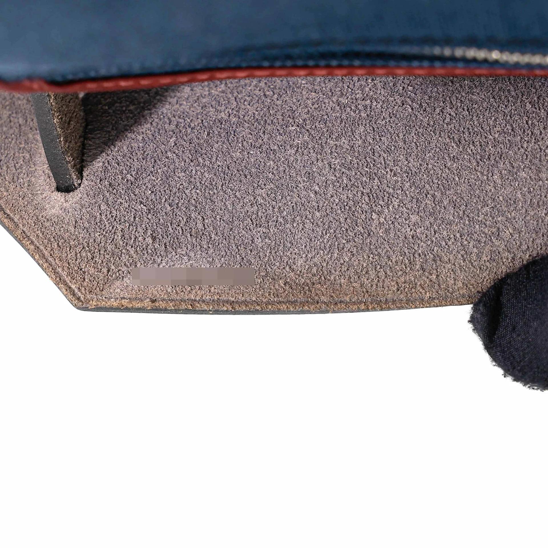 Very Good ( Rank A) HERMÈS Herbag PM Blue Marine (78) Rouge H (55) Vache Hunter Palladium hardware T (2015) - 17