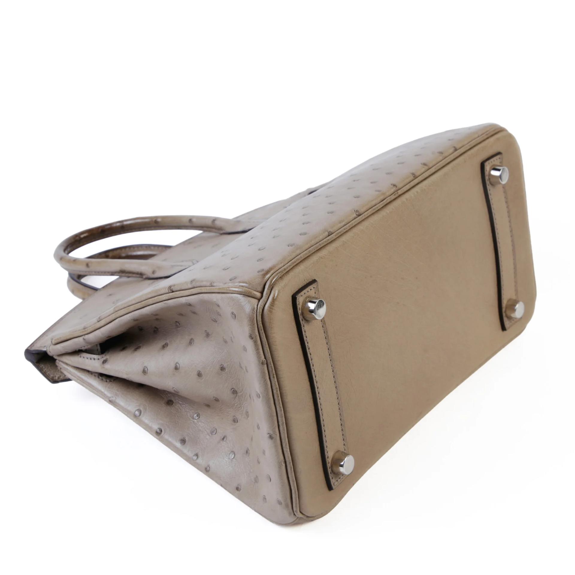 Very Good ( Rank A) HERMÈS Birkin 25 Mousse (19) Ostrich Palladium hardware Square R (2014) - 6