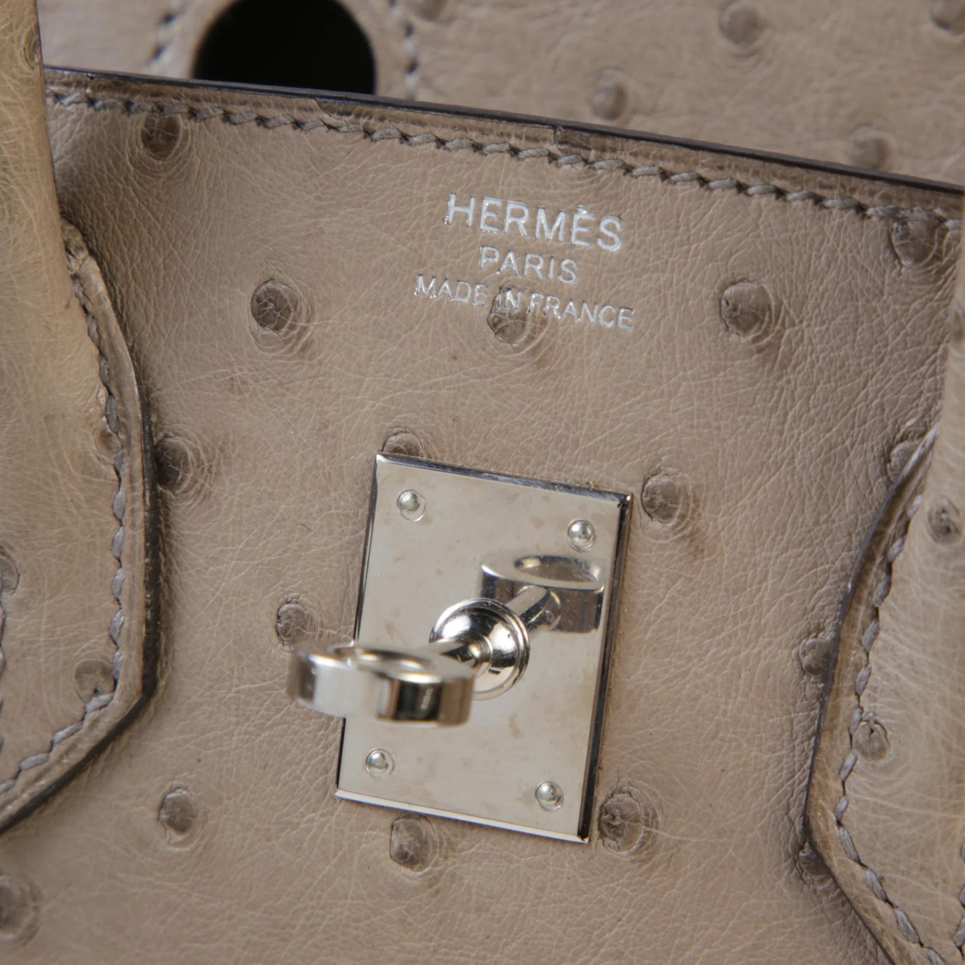 Very Good ( Rank A) HERMÈS Birkin 25 Mousse (19) Ostrich Palladium hardware Square R (2014) - 9