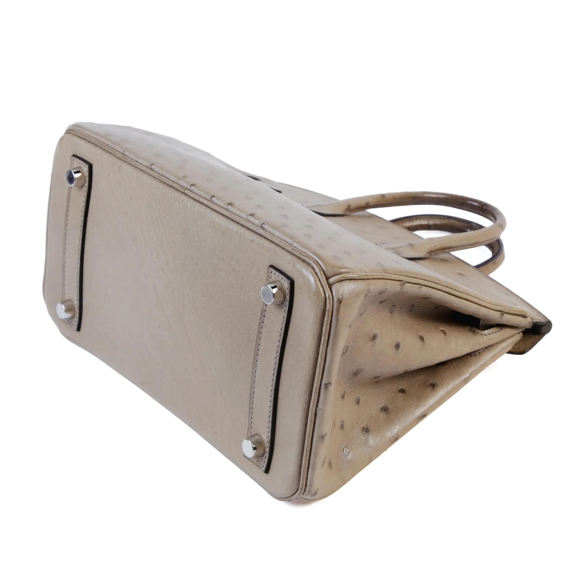 Very Good ( Rank A) HERMÈS Birkin 25 Mousse (19) Ostrich Palladium hardware Square R (2014) - 7