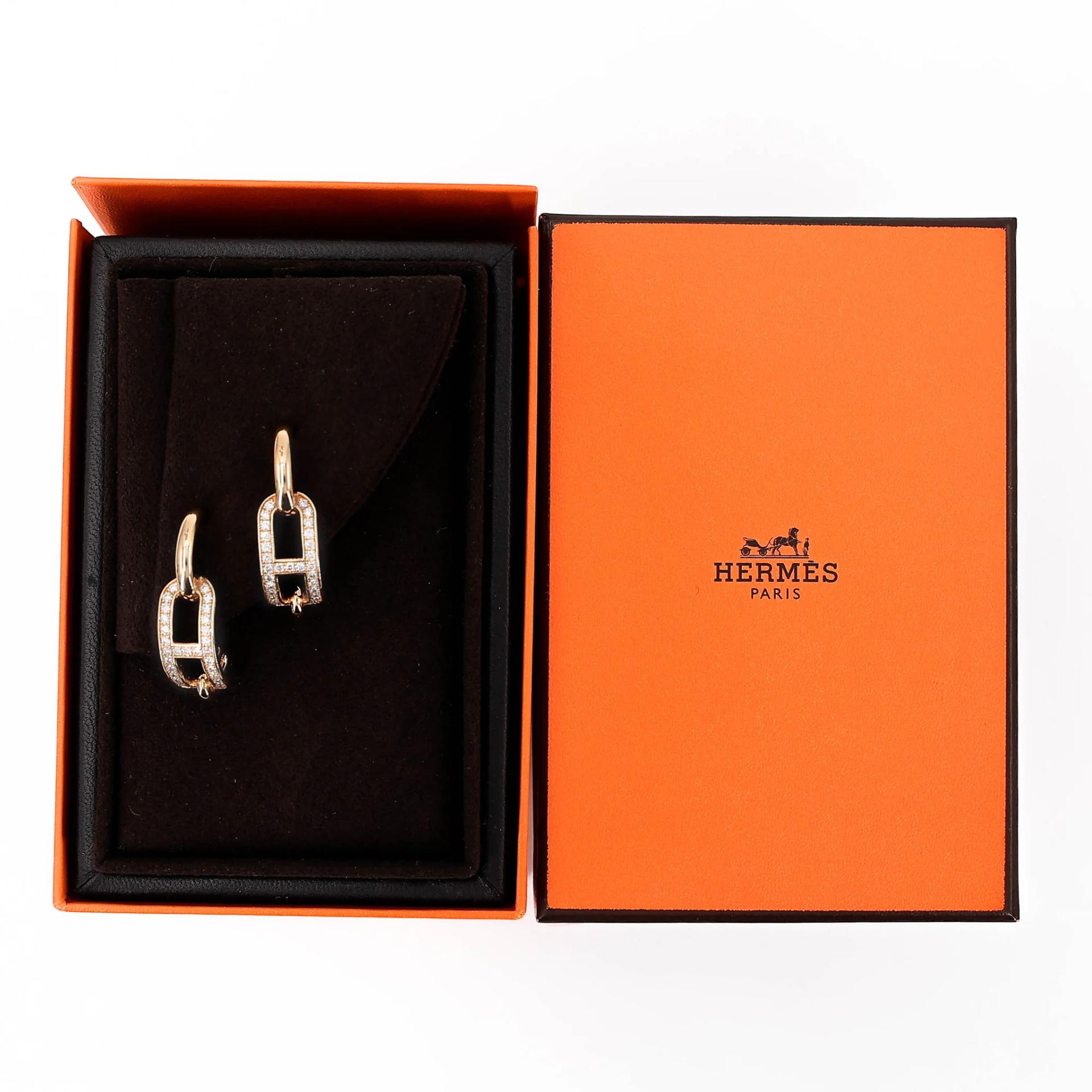 Excellent ( Rank SA ) HERMÈS Adage Earrings Rose Gold 18K Rose Gold Diamond - 3
