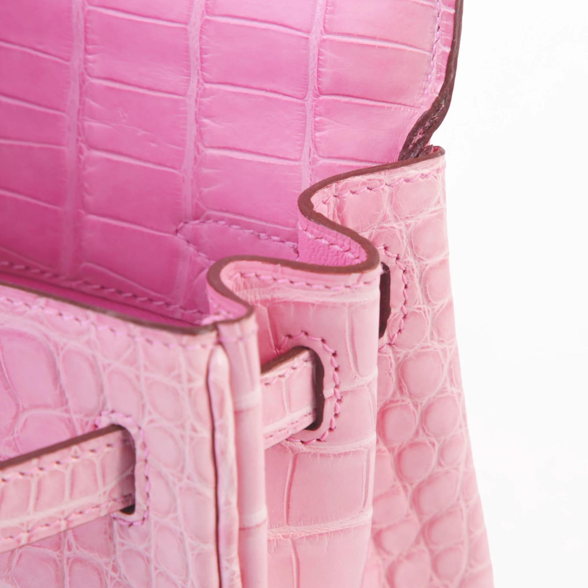SA超美品 HERMÈS 愛馬仕 Kelly 25 5P 粉色 Pink □ 短吻鱷 霧面 銀扣 D刻 2019年 - 11