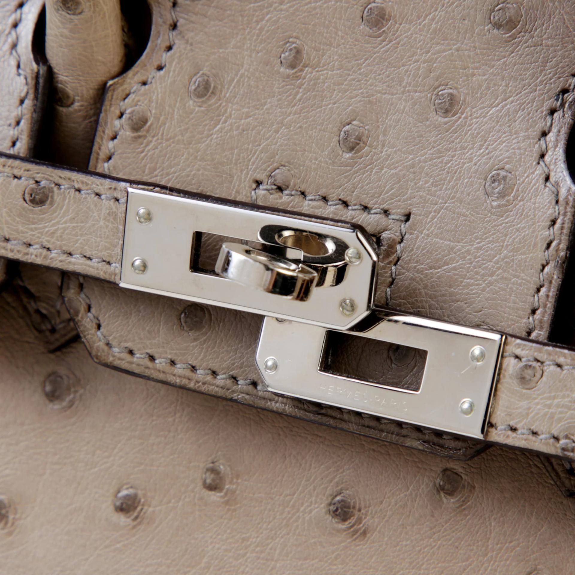 Very Good ( Rank A) HERMÈS Birkin 25 Mousse (19) Ostrich Palladium hardware Square R (2014) - 8
