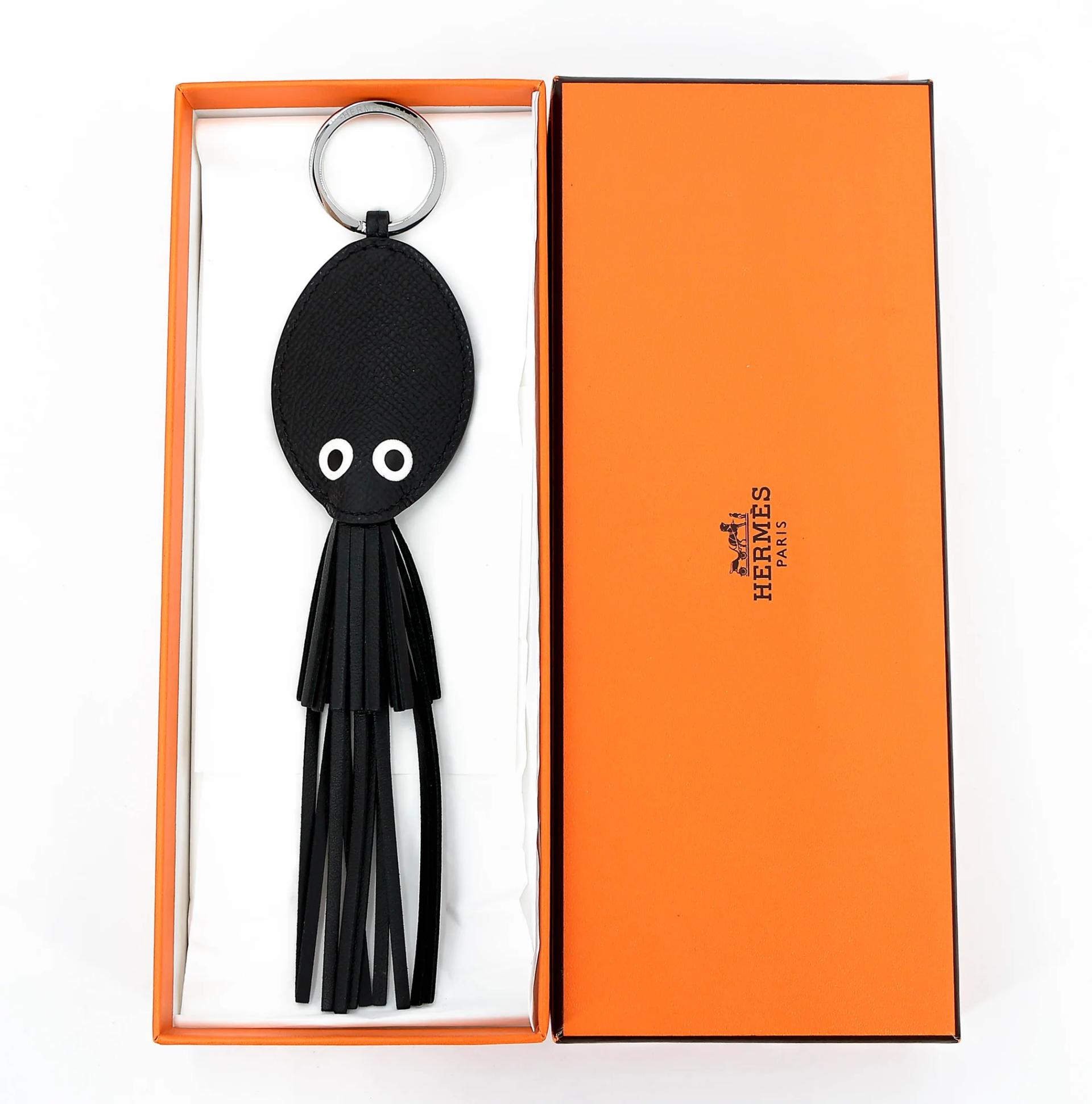 Brand New ( Rank N ) HERMÈS Poulpe Key Ring Noir (89) Epsom Palladium hardware W (2024) - 3