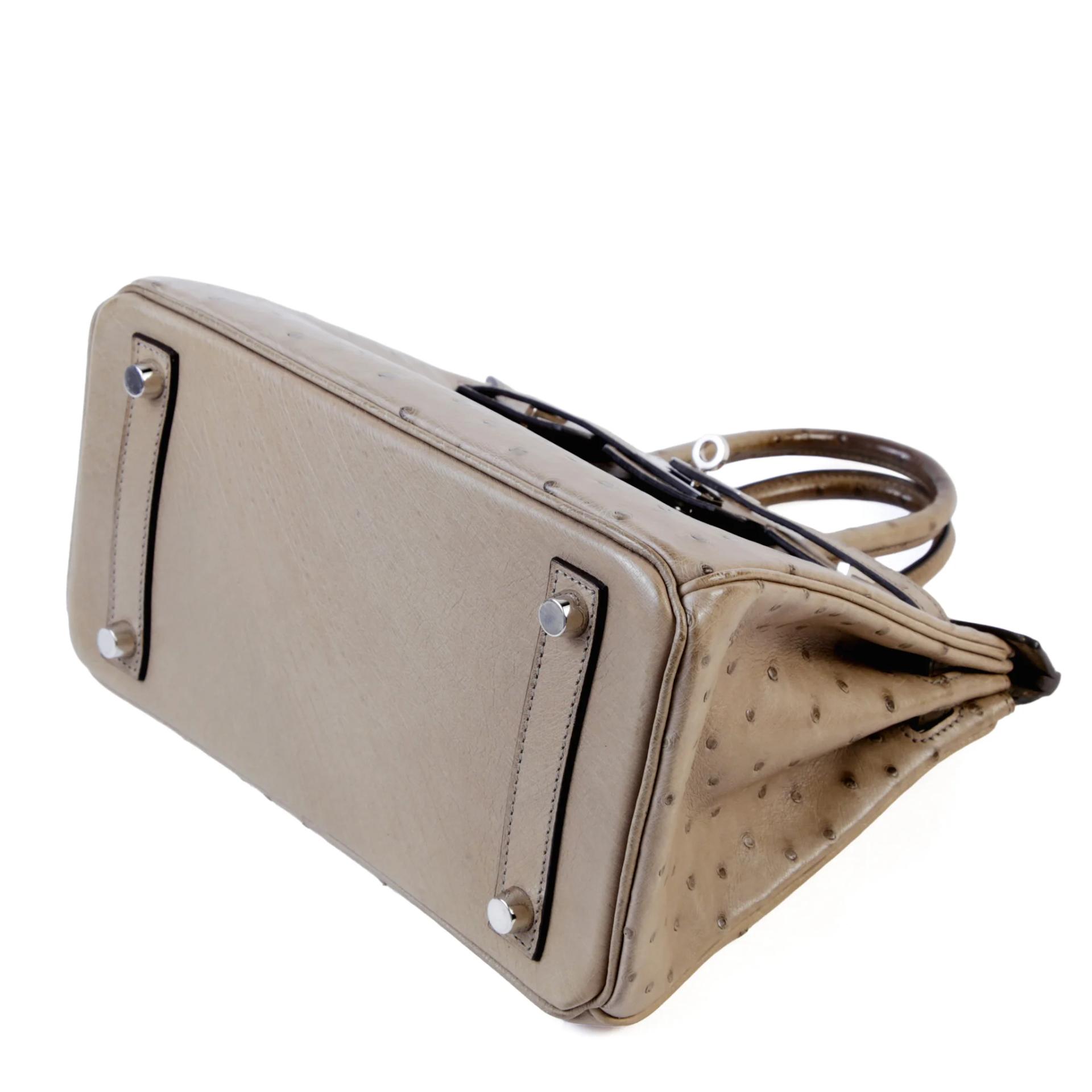Very Good ( Rank A) HERMÈS Birkin 25 Mousse (19) Ostrich Palladium hardware Square R (2014) - 5