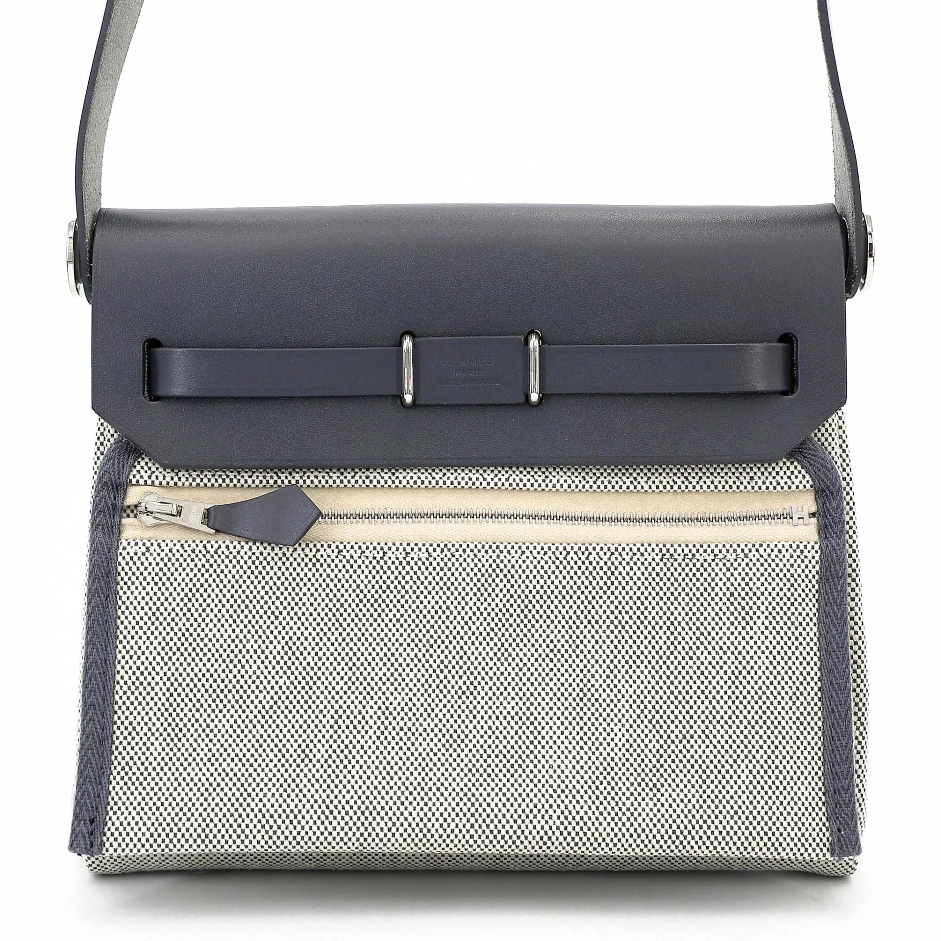 Brand New ( Rank N ) HERMÈS Herbag Mini TPM Ardoise (85) Vache Hunter Toile H canvas Palladium hardware G (2026) - 2