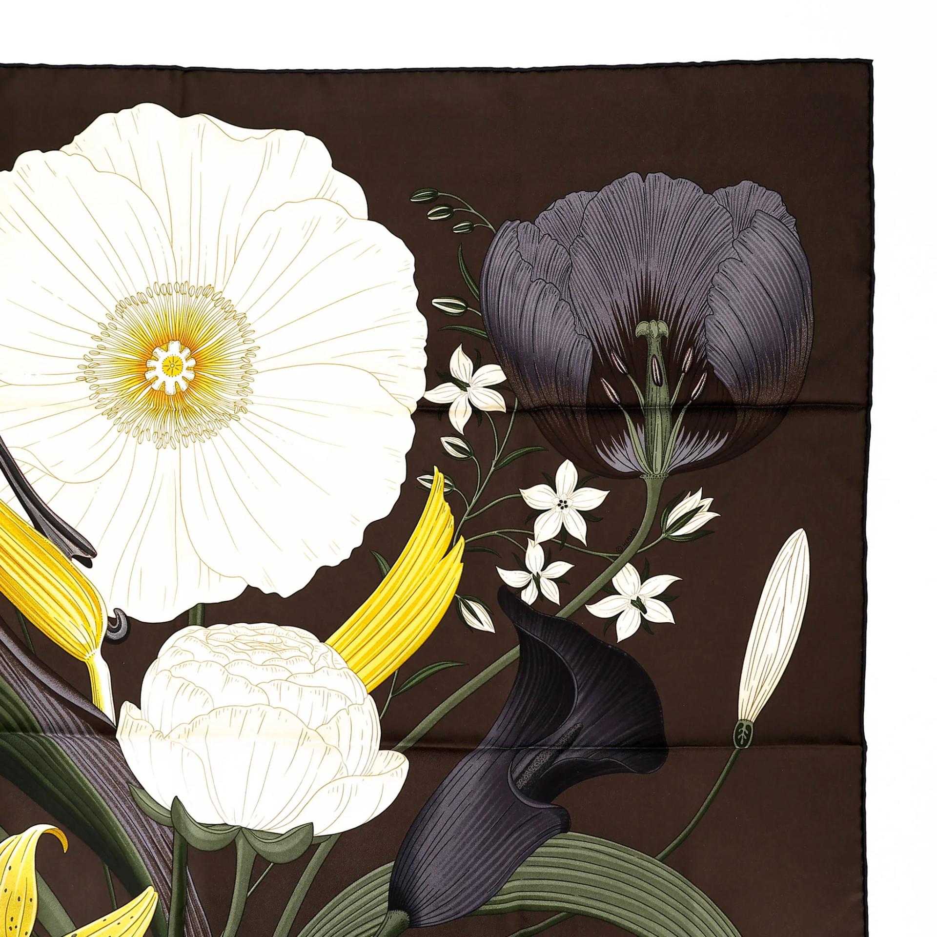 Brand New ( Rank N ) HERMÈS Bouquet Final scarf 90 Green Brown Silk - 4