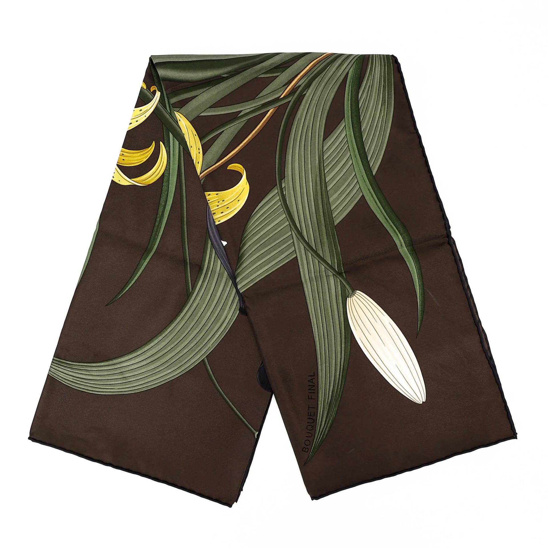Brand New ( Rank N ) HERMÈS Bouquet Final scarf 90 Green Brown Silk - 2