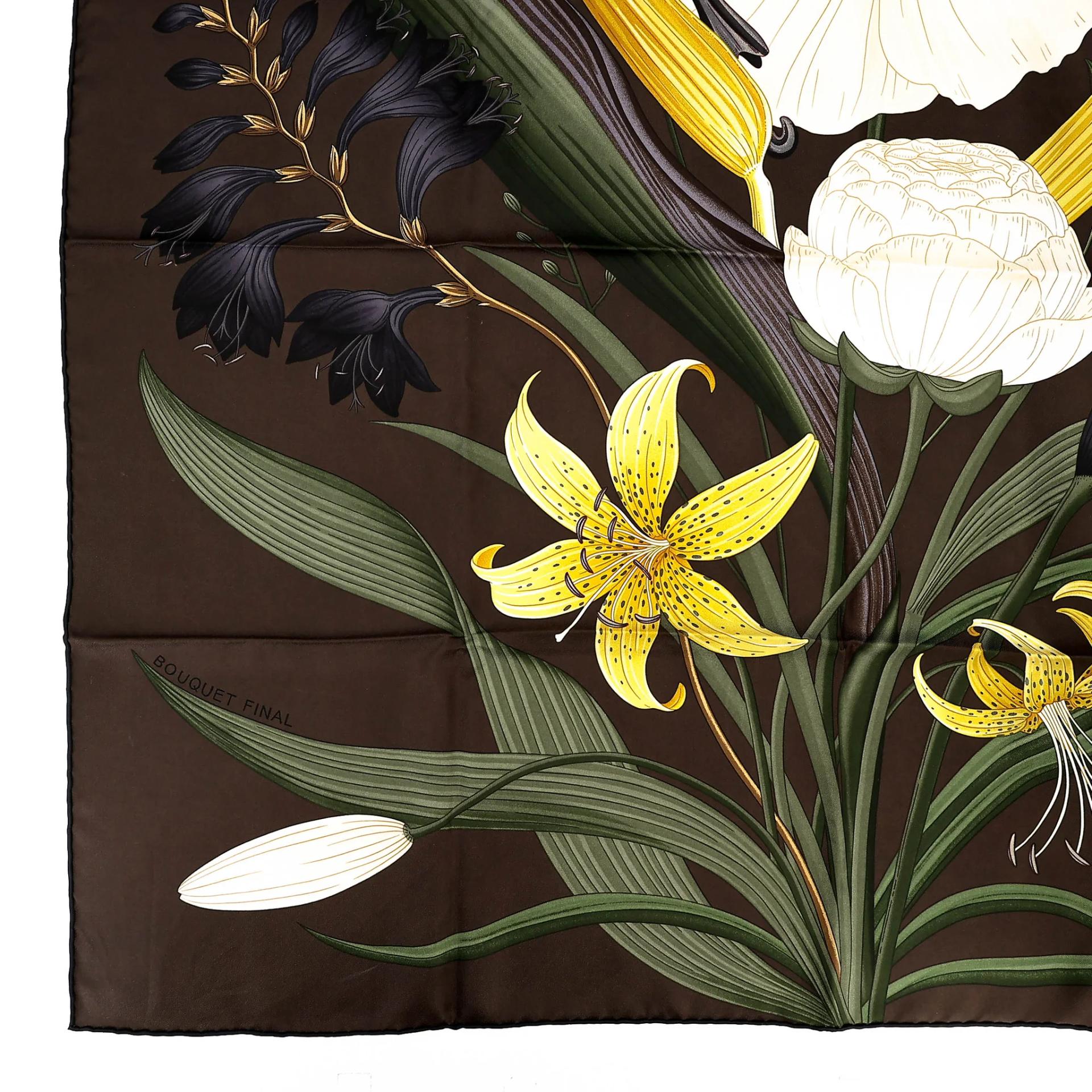 Brand New ( Rank N ) HERMÈS Bouquet Final scarf 90 Green Brown Silk - 7