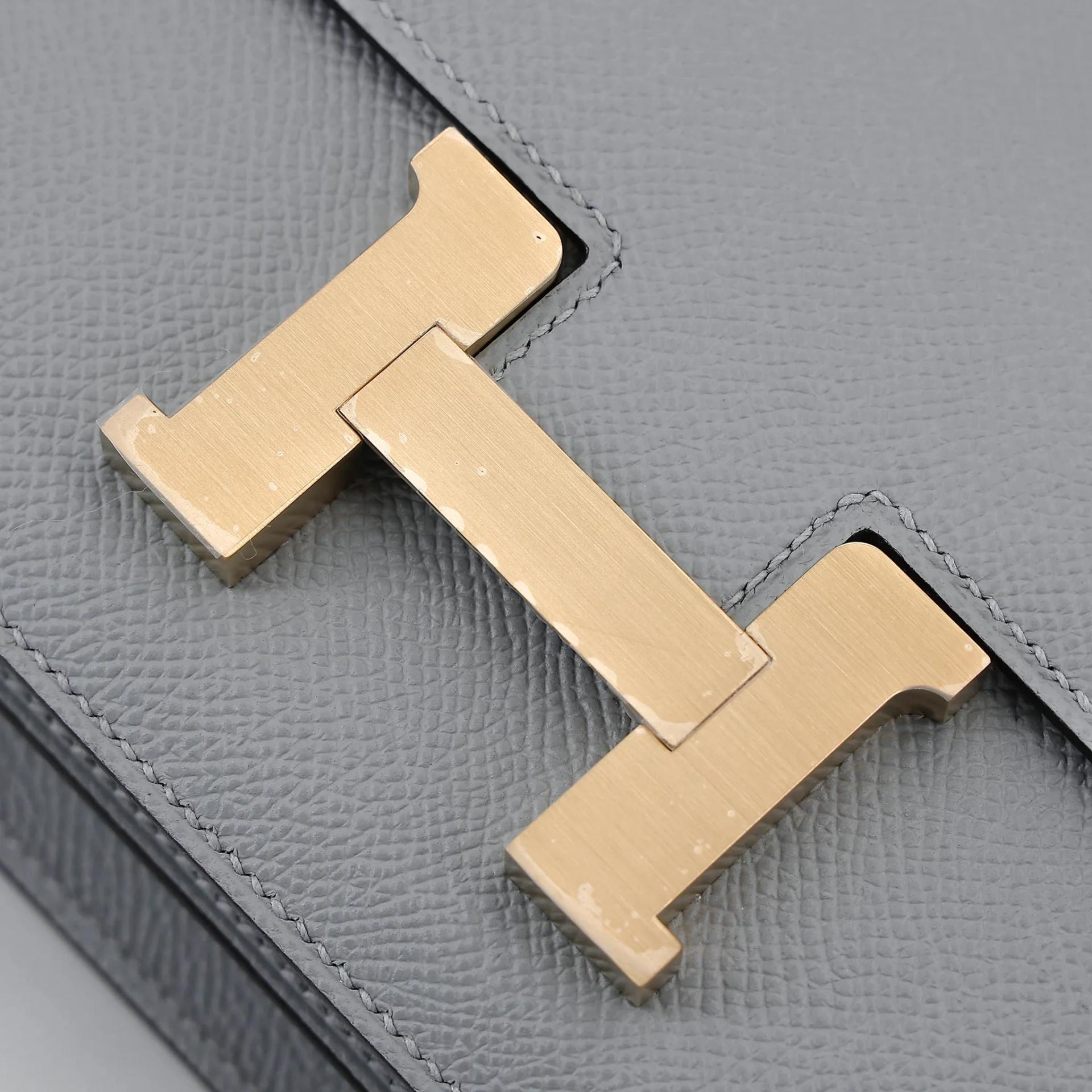 Brand New ( Rank N ) HERMÈS Constance Mini Gris Pantin (P0) Epsom Brushed Permabrass hardware K (2025) - 8