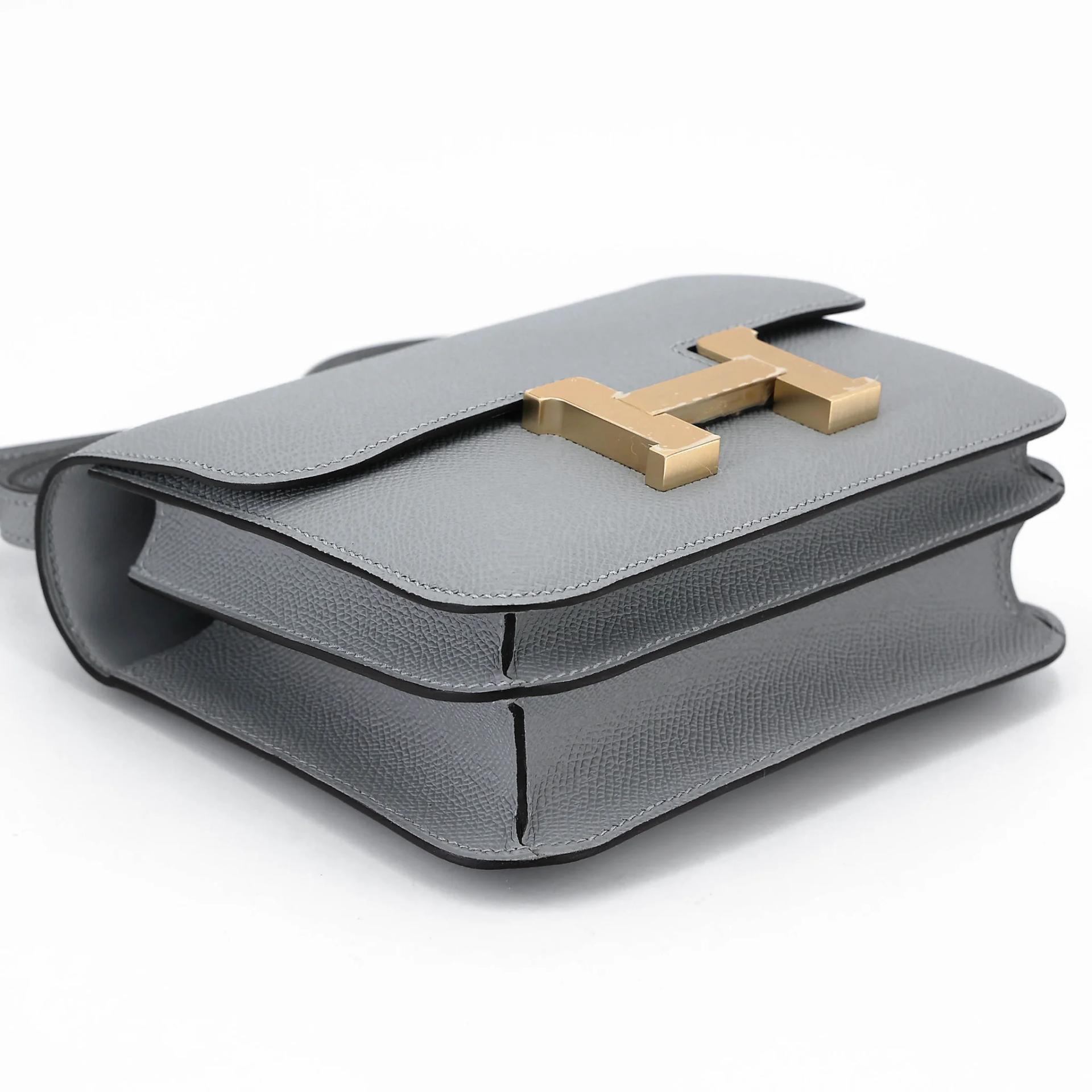 Brand New ( Rank N ) HERMÈS Constance Mini Gris Pantin (P0) Epsom Brushed Permabrass hardware K (2025) - 5