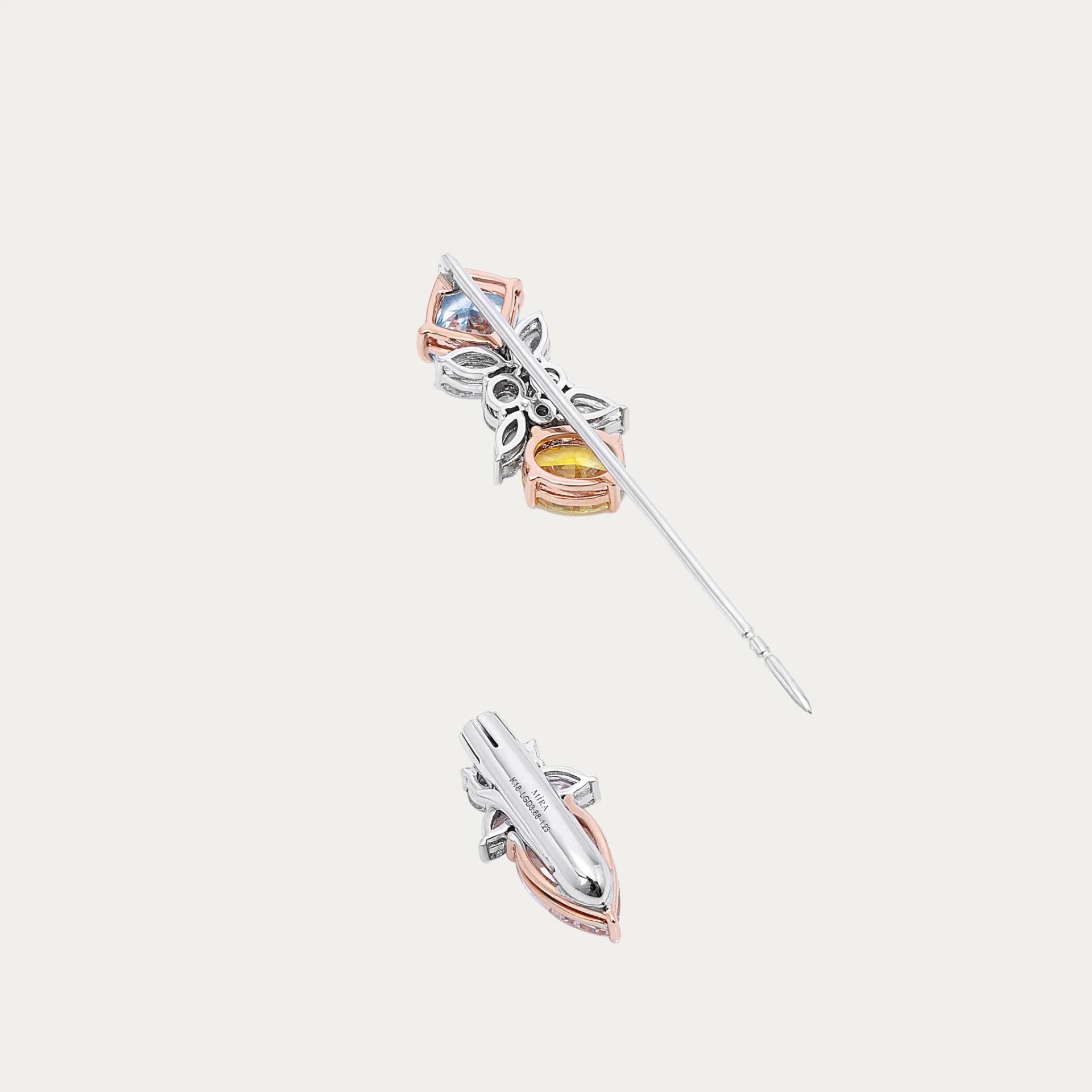 Brand New ( Rank N ) Mira MIRA Premium Collection Colorful Brooch Yellow Blue Pink White 18K White Gold Diamond - 3